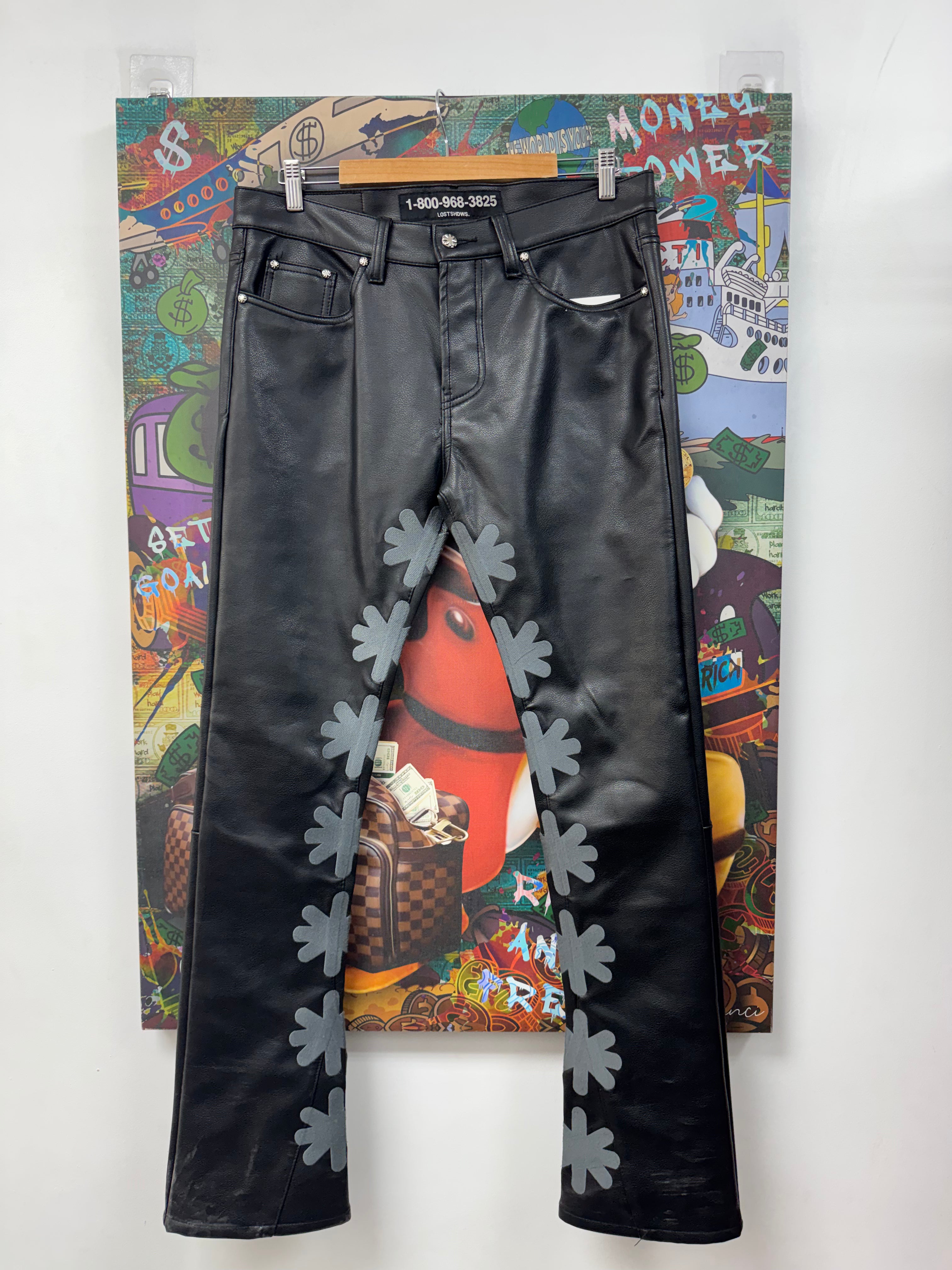 LOST SHDWS Black Grey Leather Jeans