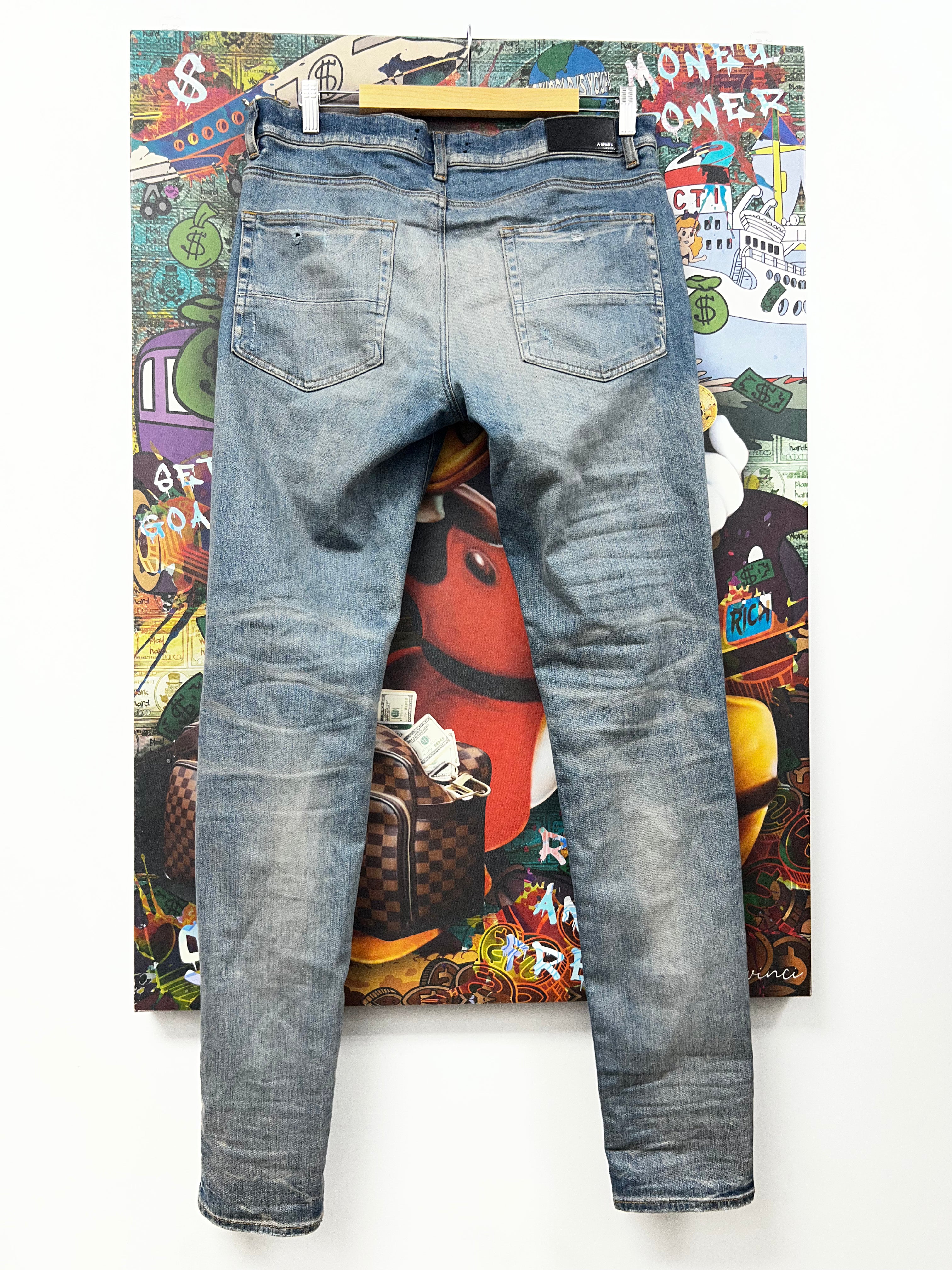Amiri Light Wash Orange Paisley Patchwork Jeans