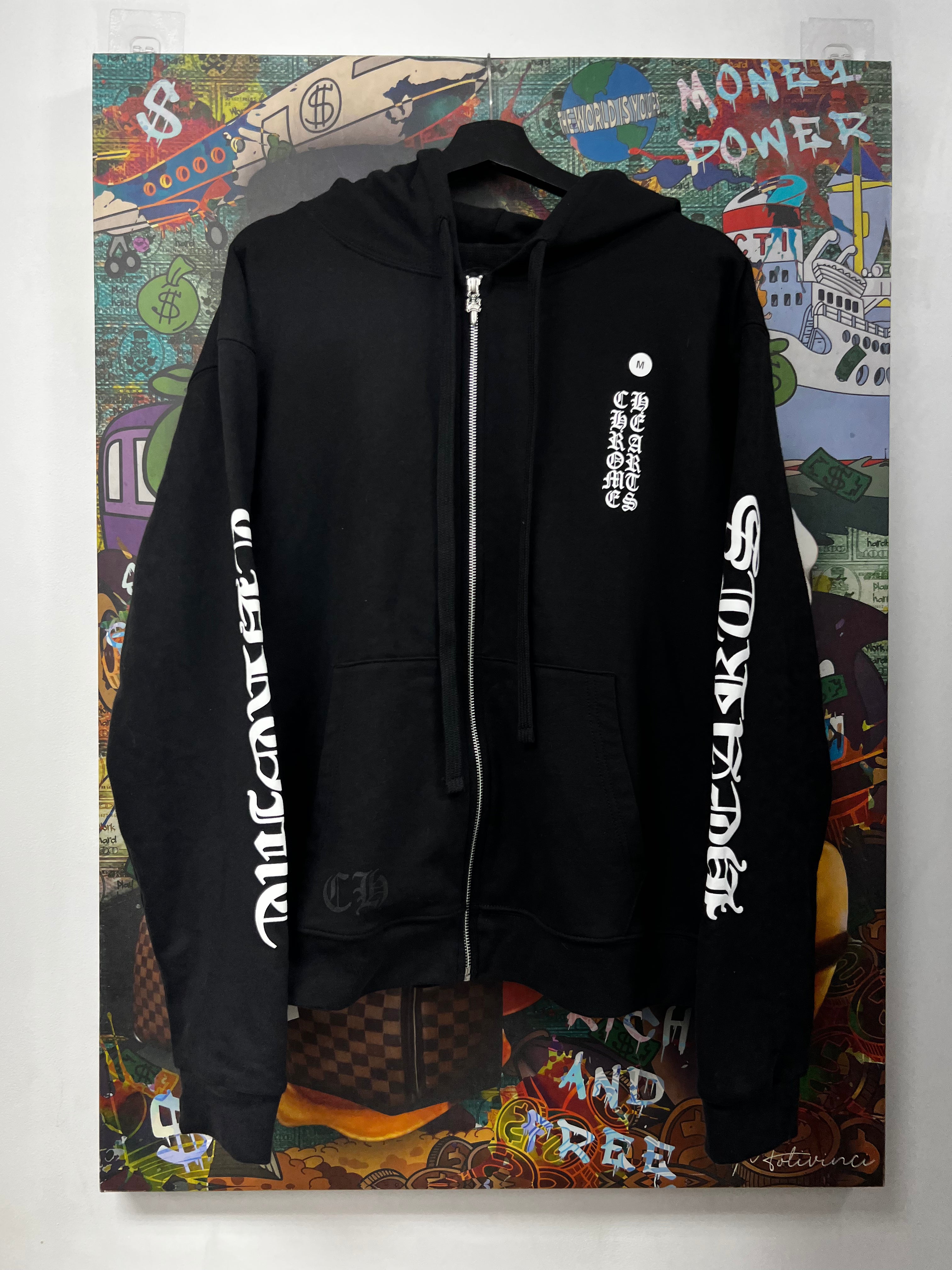 Chrome  Hearts Black Vertical Logo Thermal Lined Zip Up