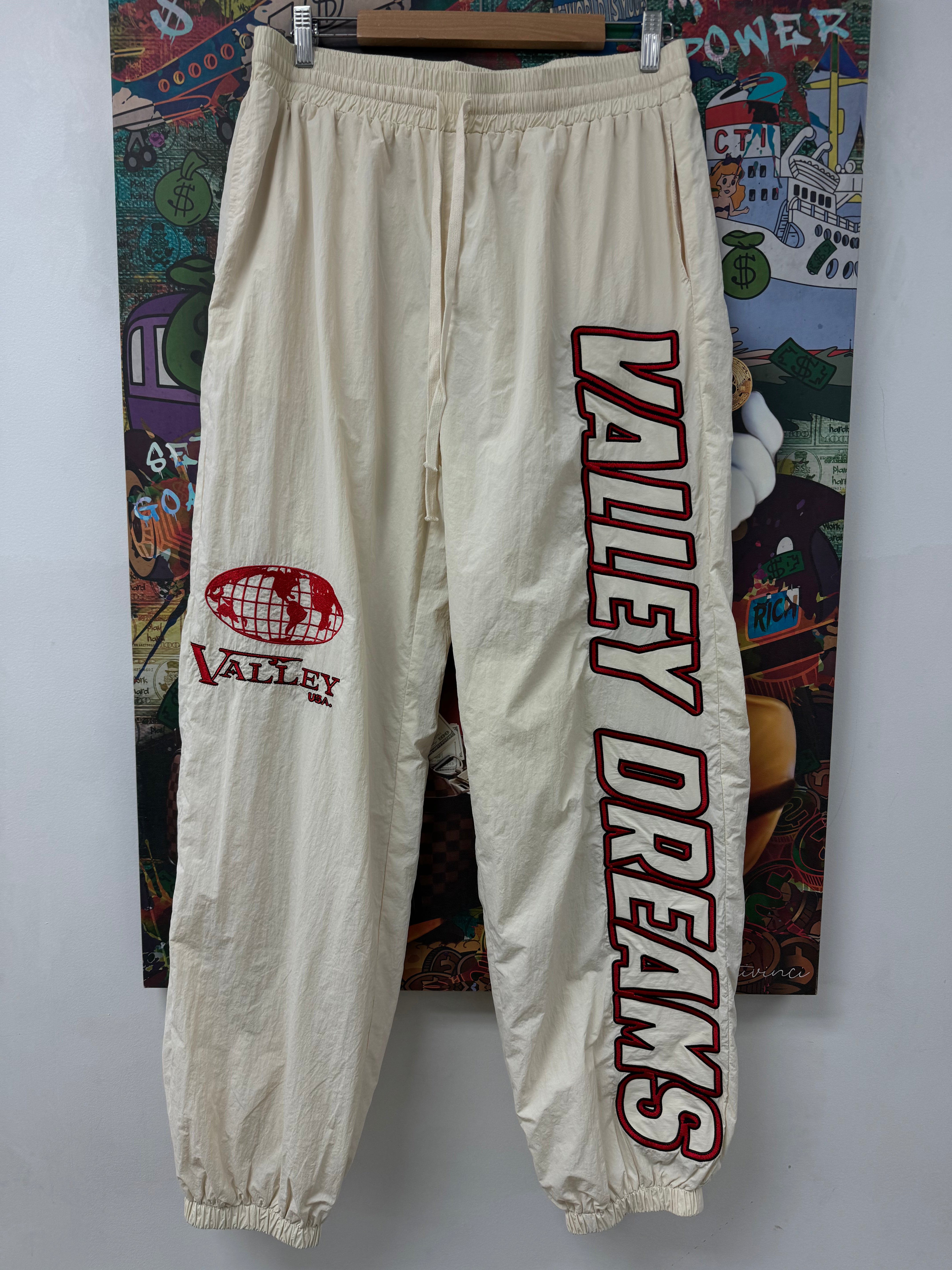 VALE Cream Red Parachute Pants
