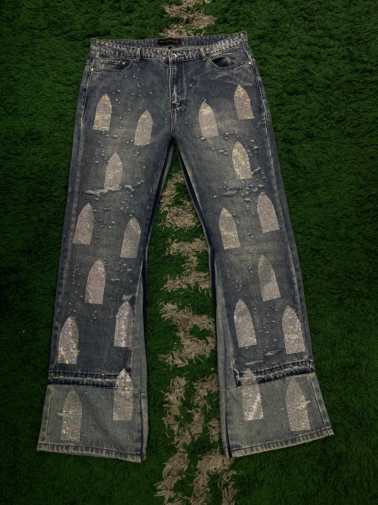 WDW Rhinestone Cemetery Jeans New 38 With Tags