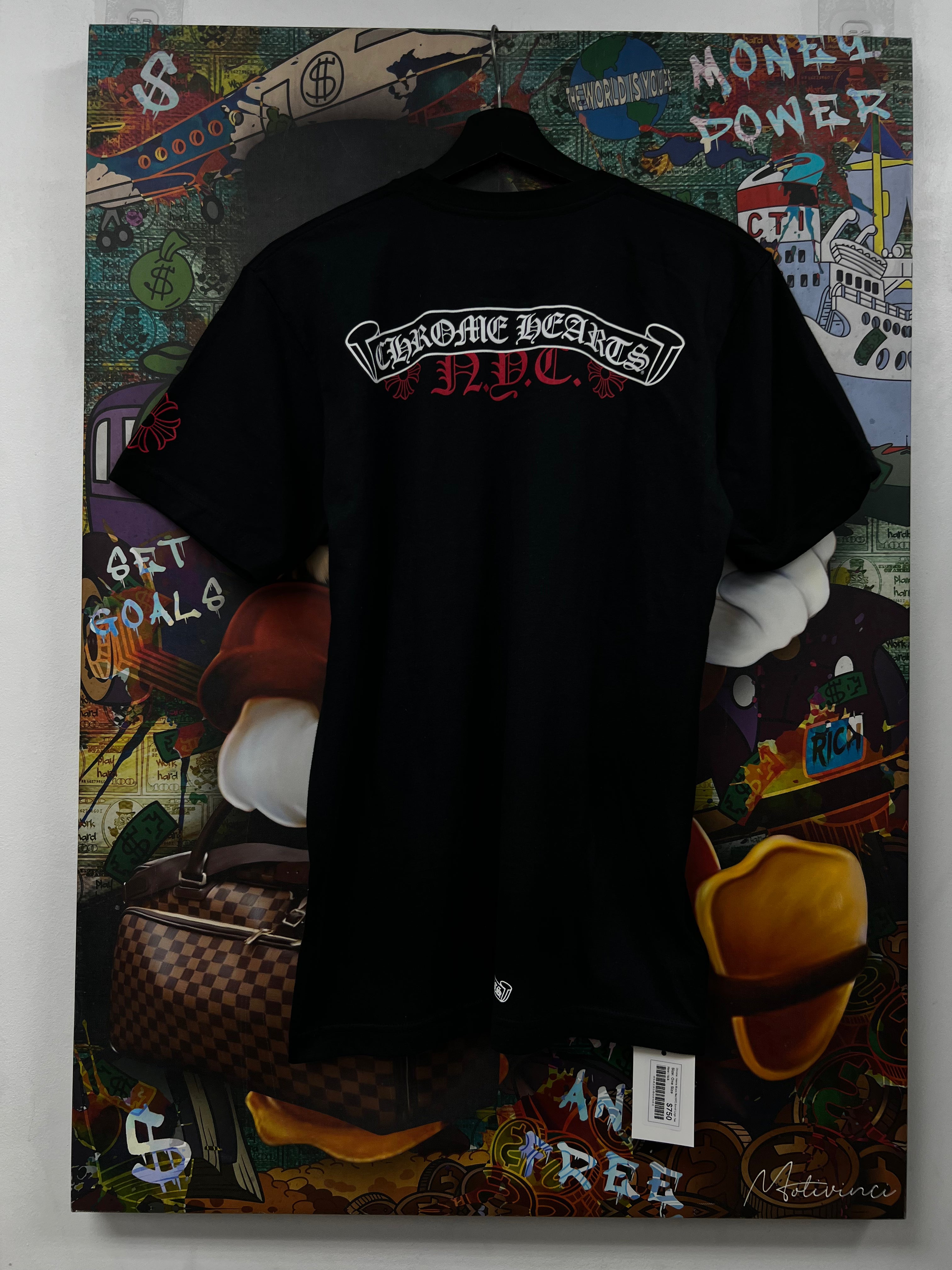 Chrome  Hearts Black Red NYC Scroll Logo Tee