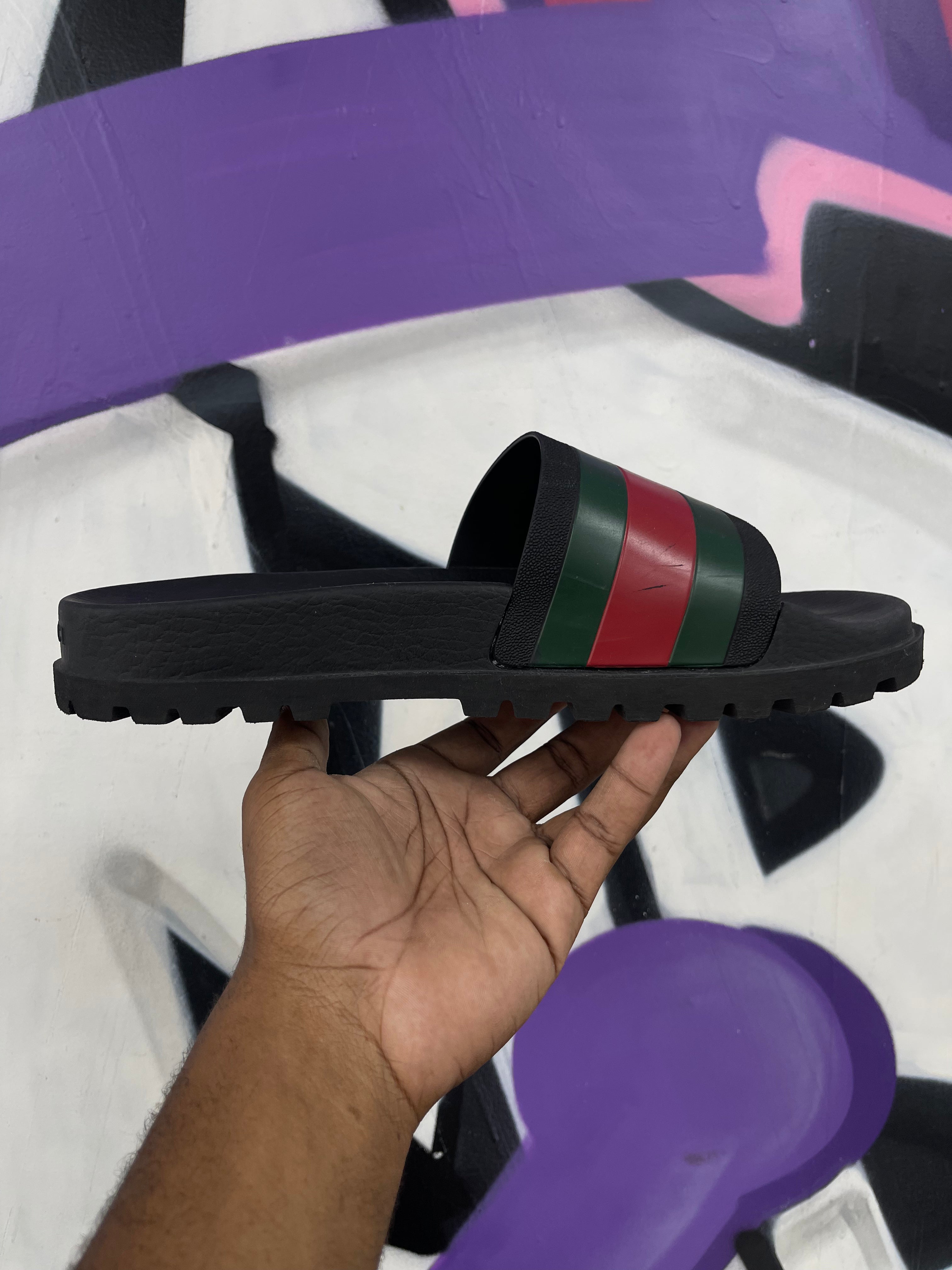 Gucci Black Striped Platform Slides
