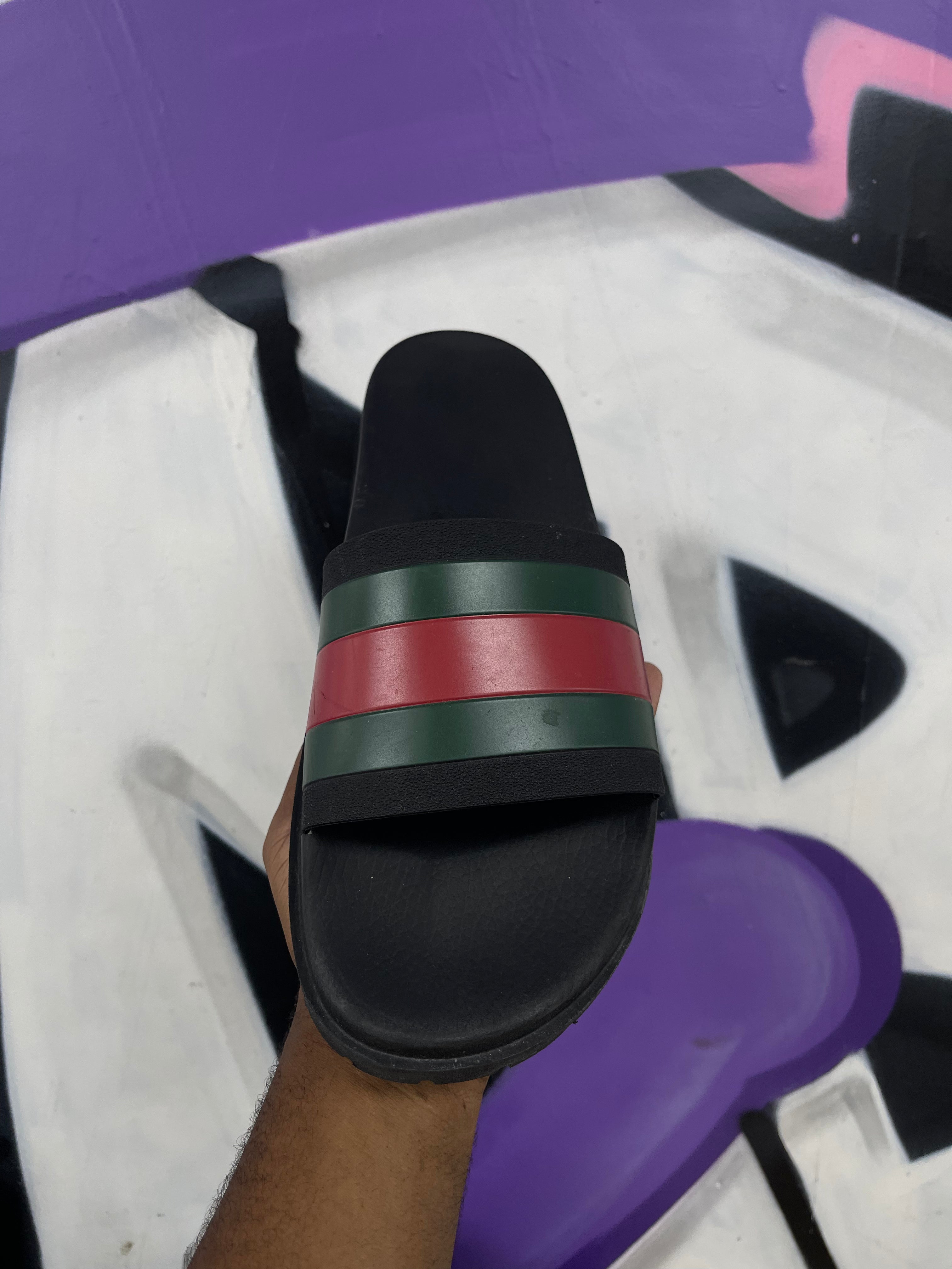 Gucci Black Striped Platform Slides