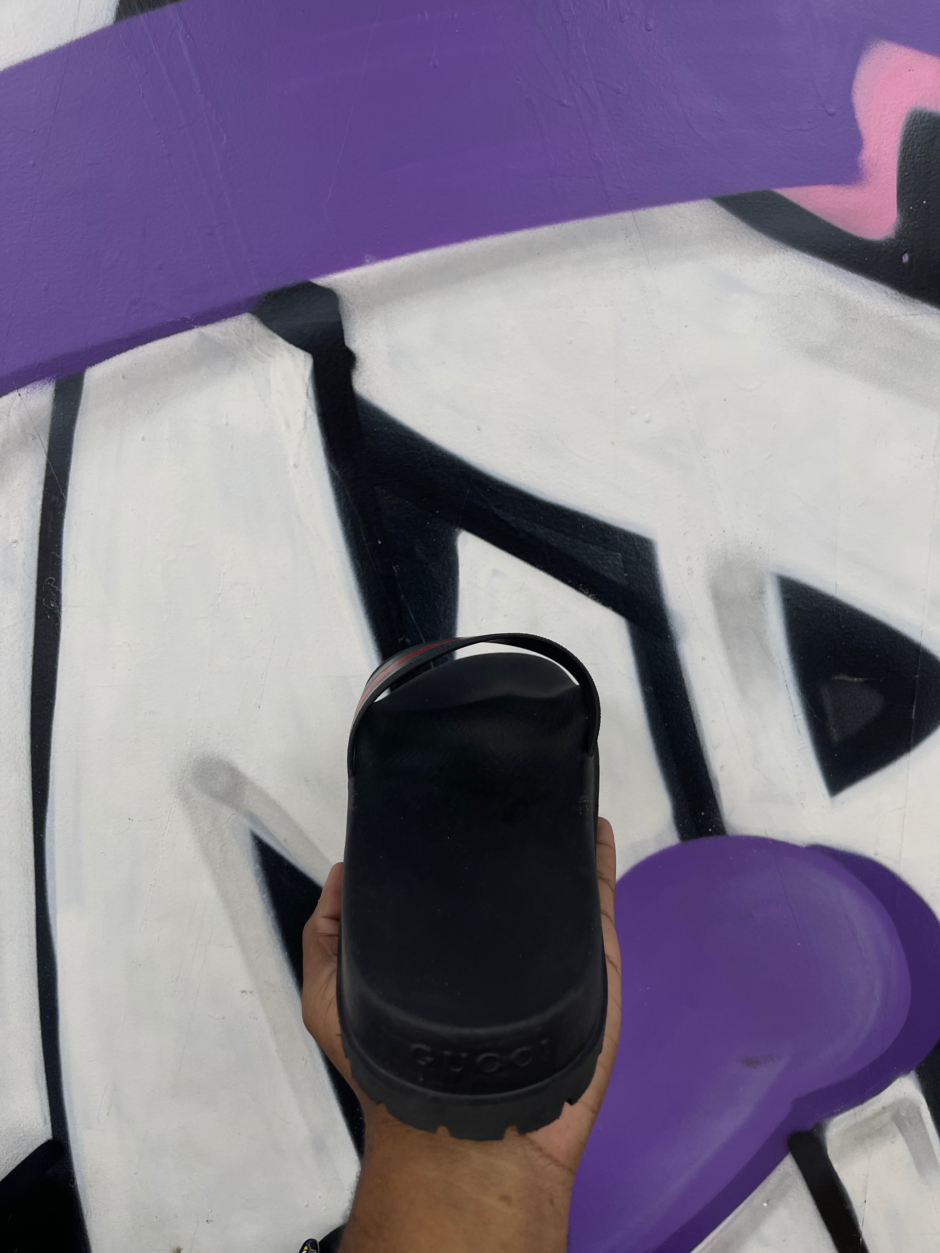 Gucci Black Striped Platform Slides