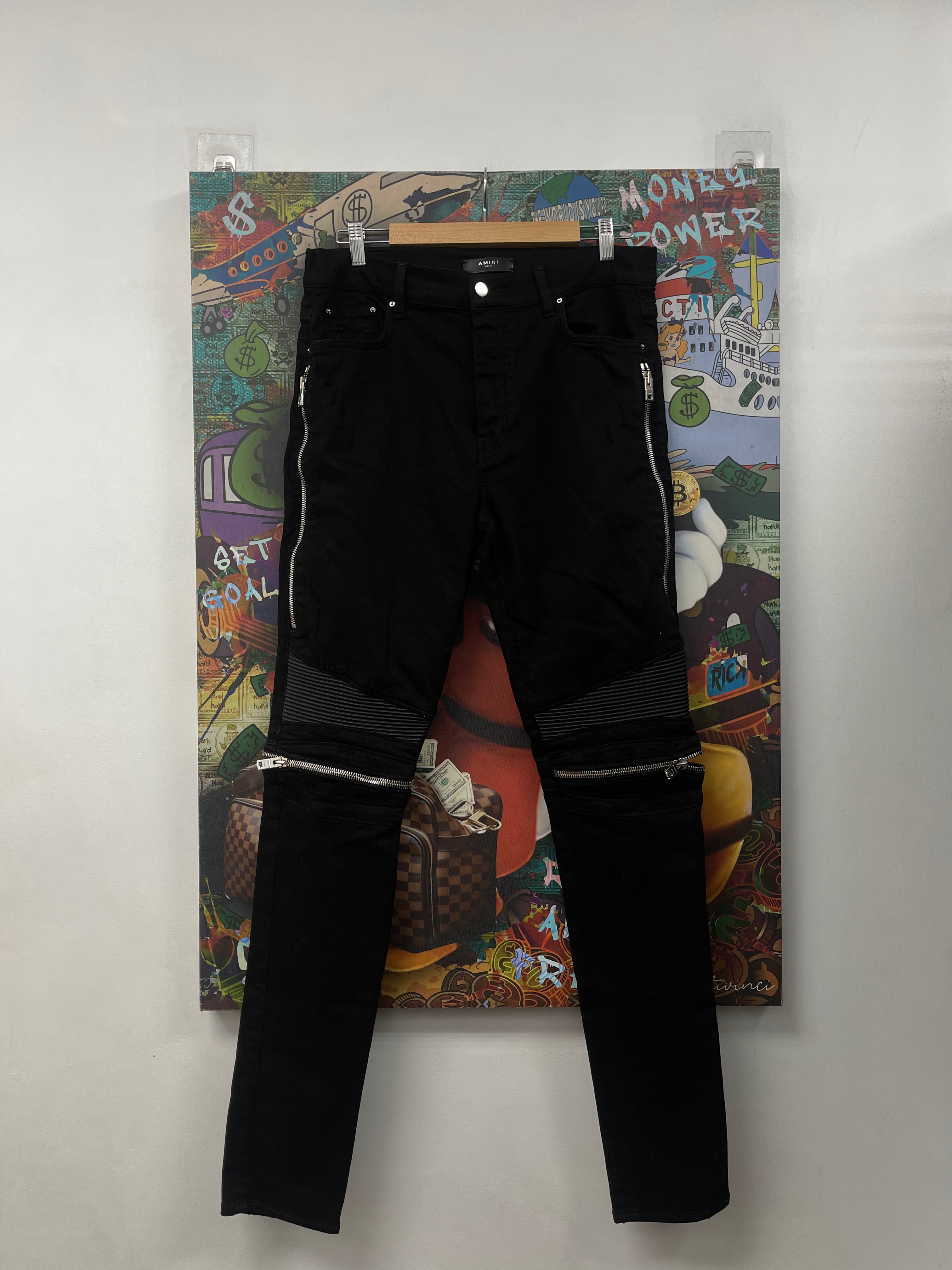 Amiri MX2 Black Black Leather Patch Jeans