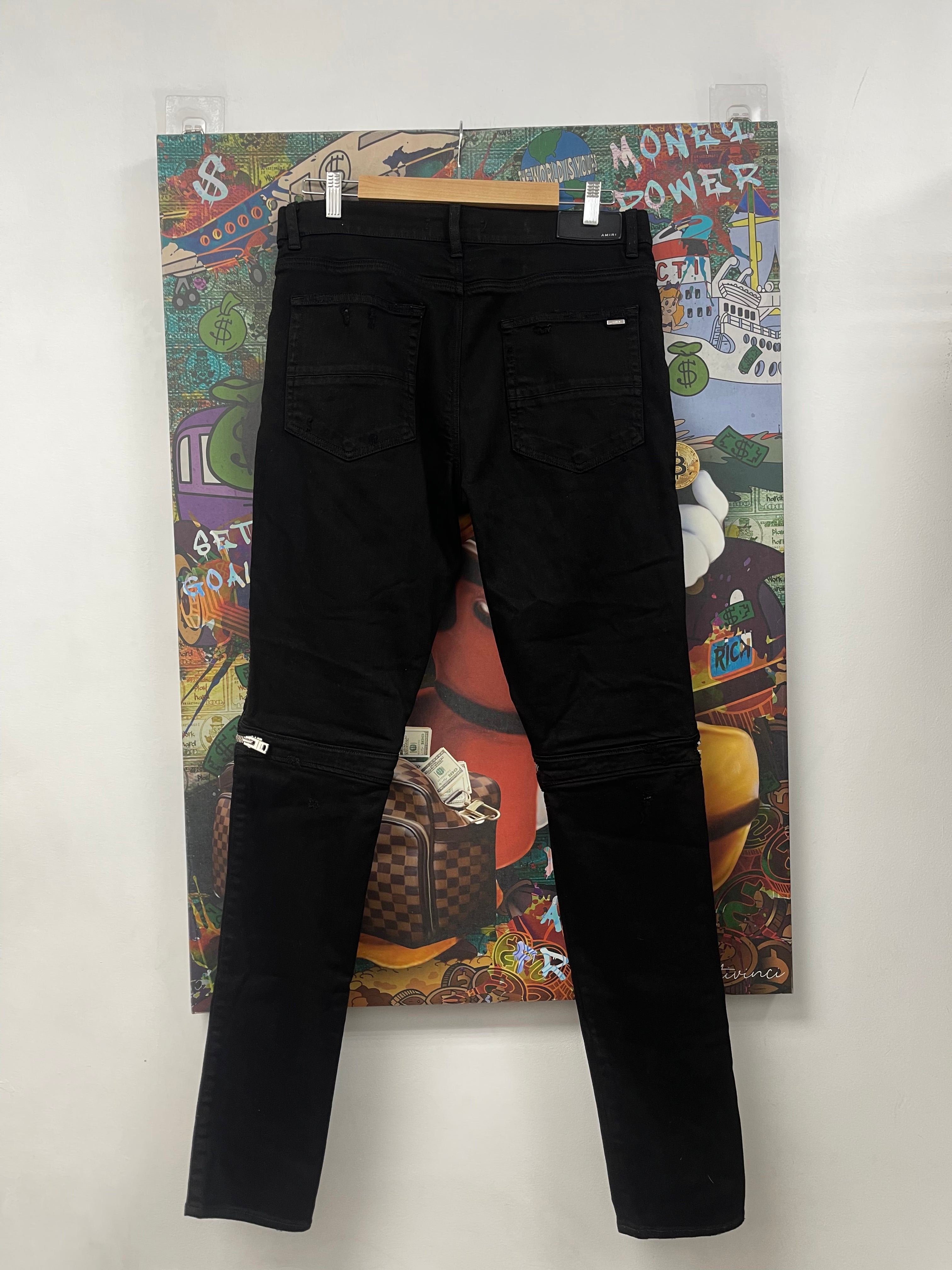 Amiri MX2 Black Black Leather Patch Jeans