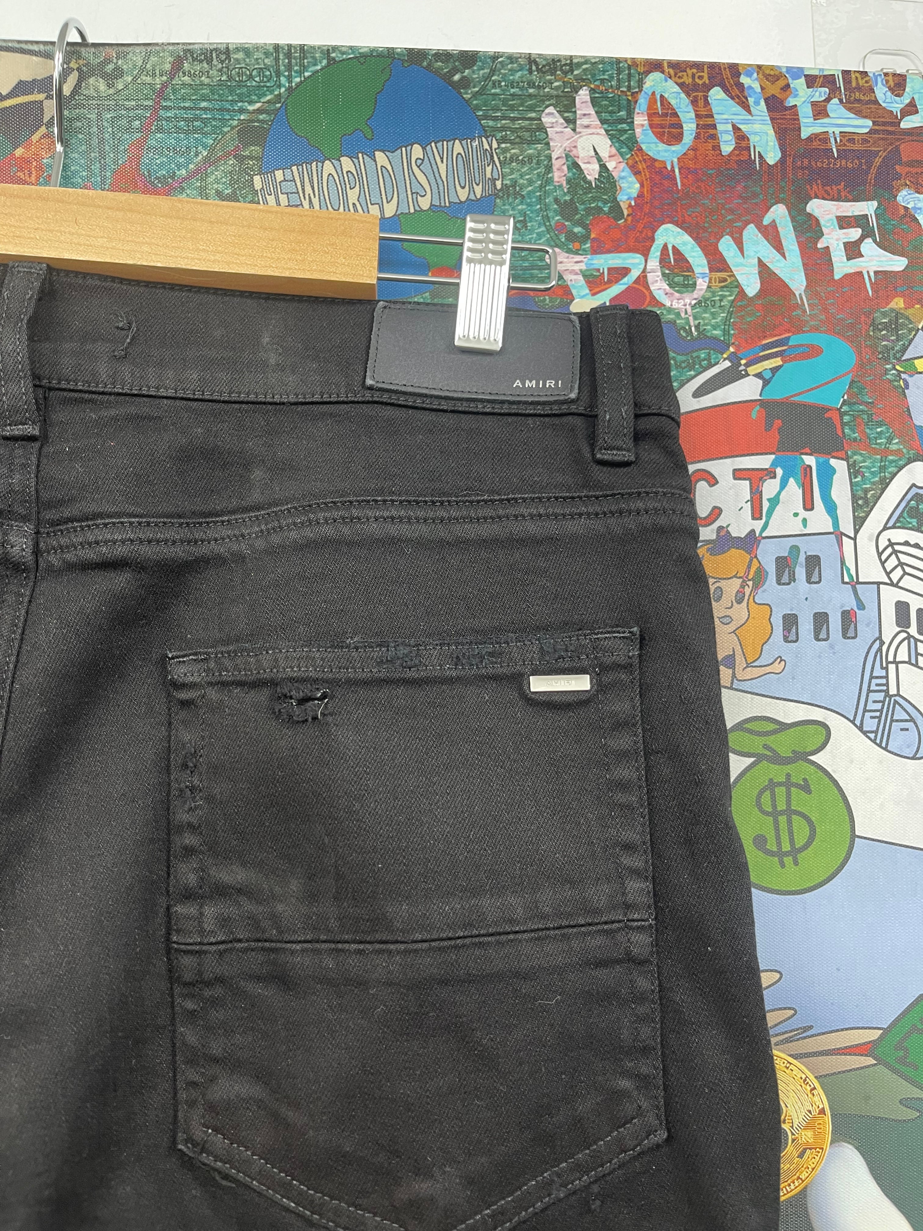 Amiri MX2 Black Black Leather Patch Jeans