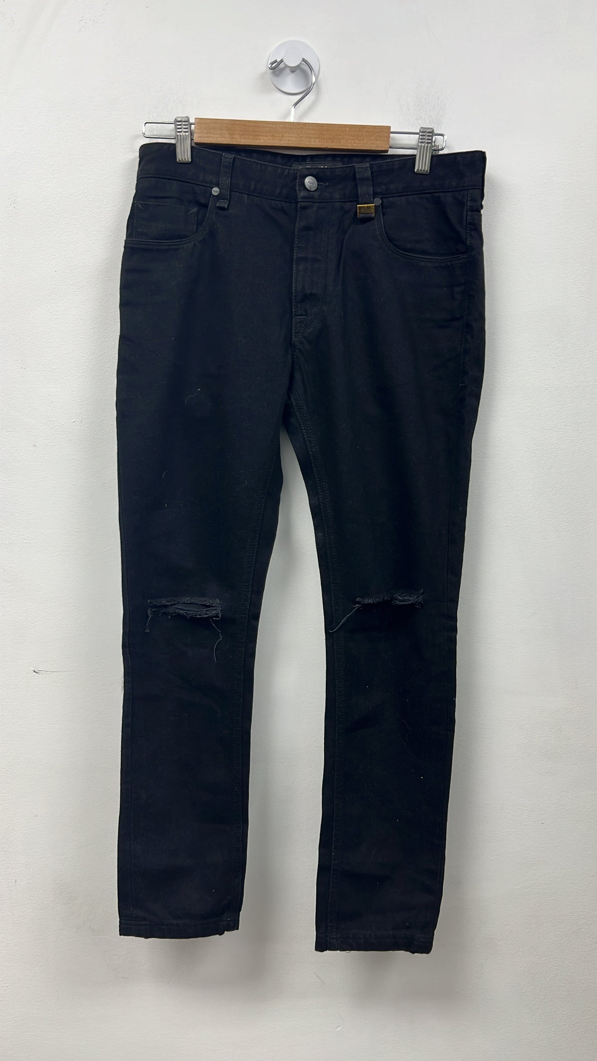 Fendi Black Knee Ripped Plain Jeans