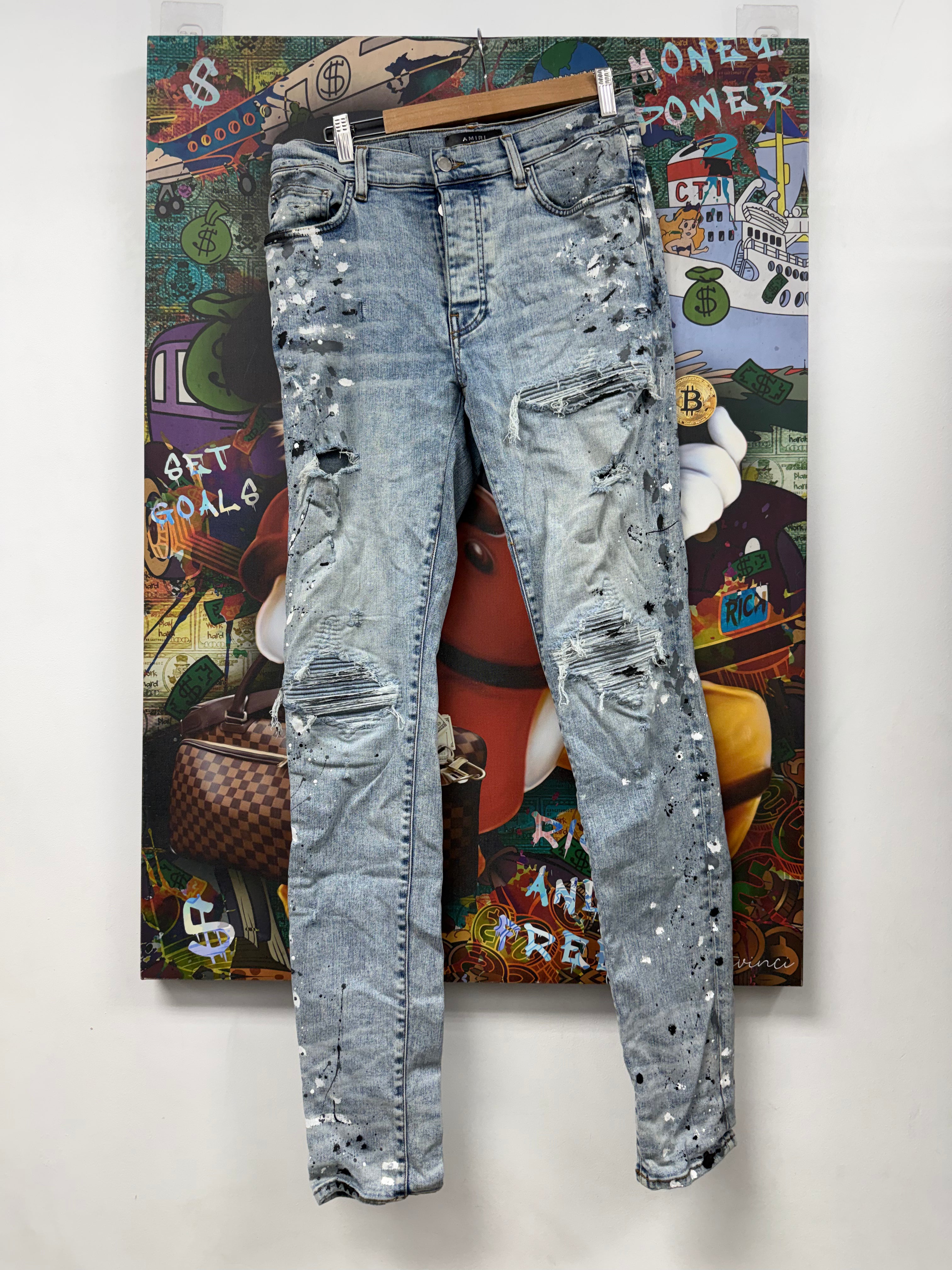 Amiri MX1 Light Wash Denim Splatter Patch (Altered Fits 33) Jeans