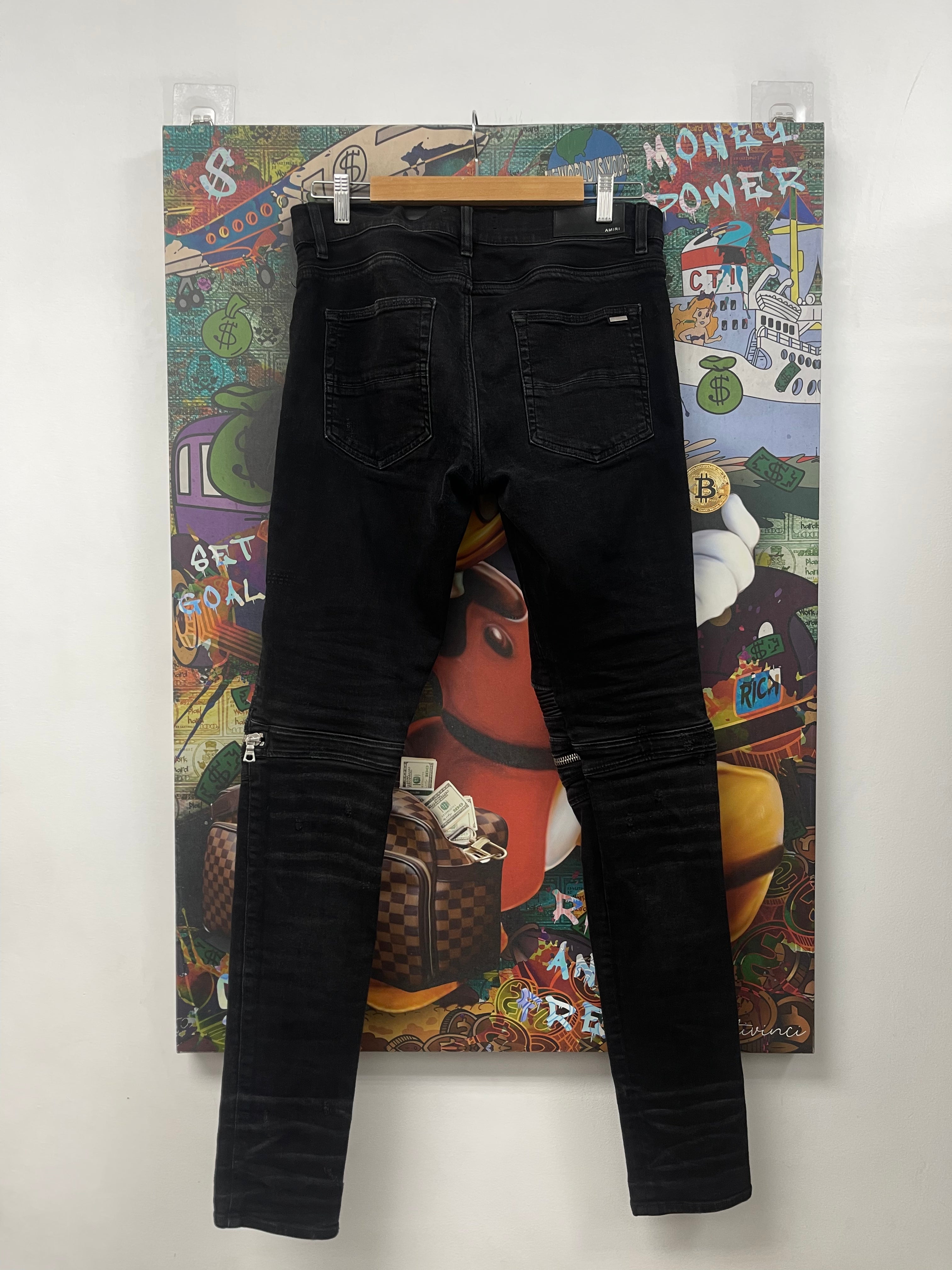 Amiri MX2 Black Black Leather Patch Jeans