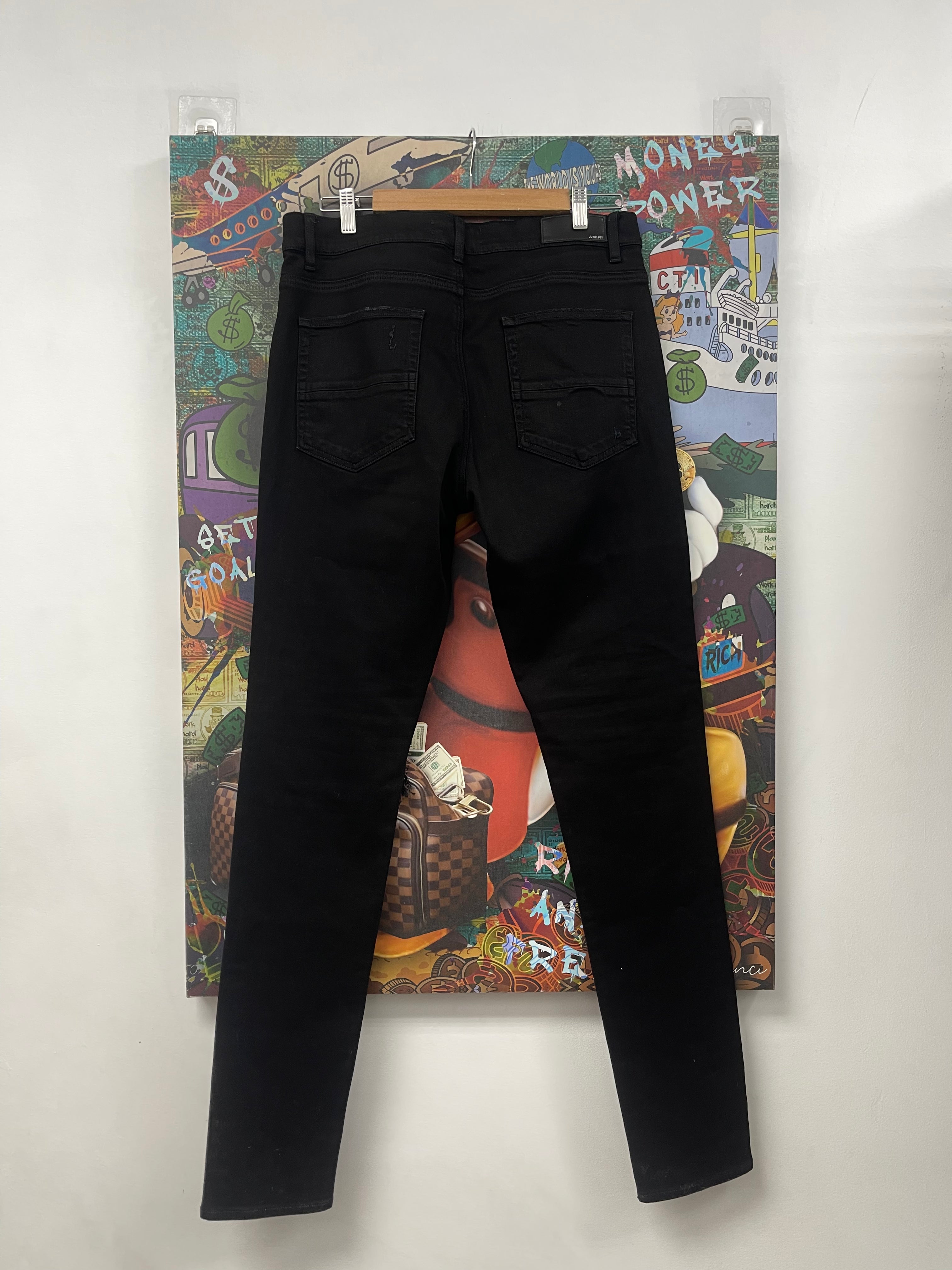 Amiri MX1 Black Black Leather Patch (Zipper) Jeans
