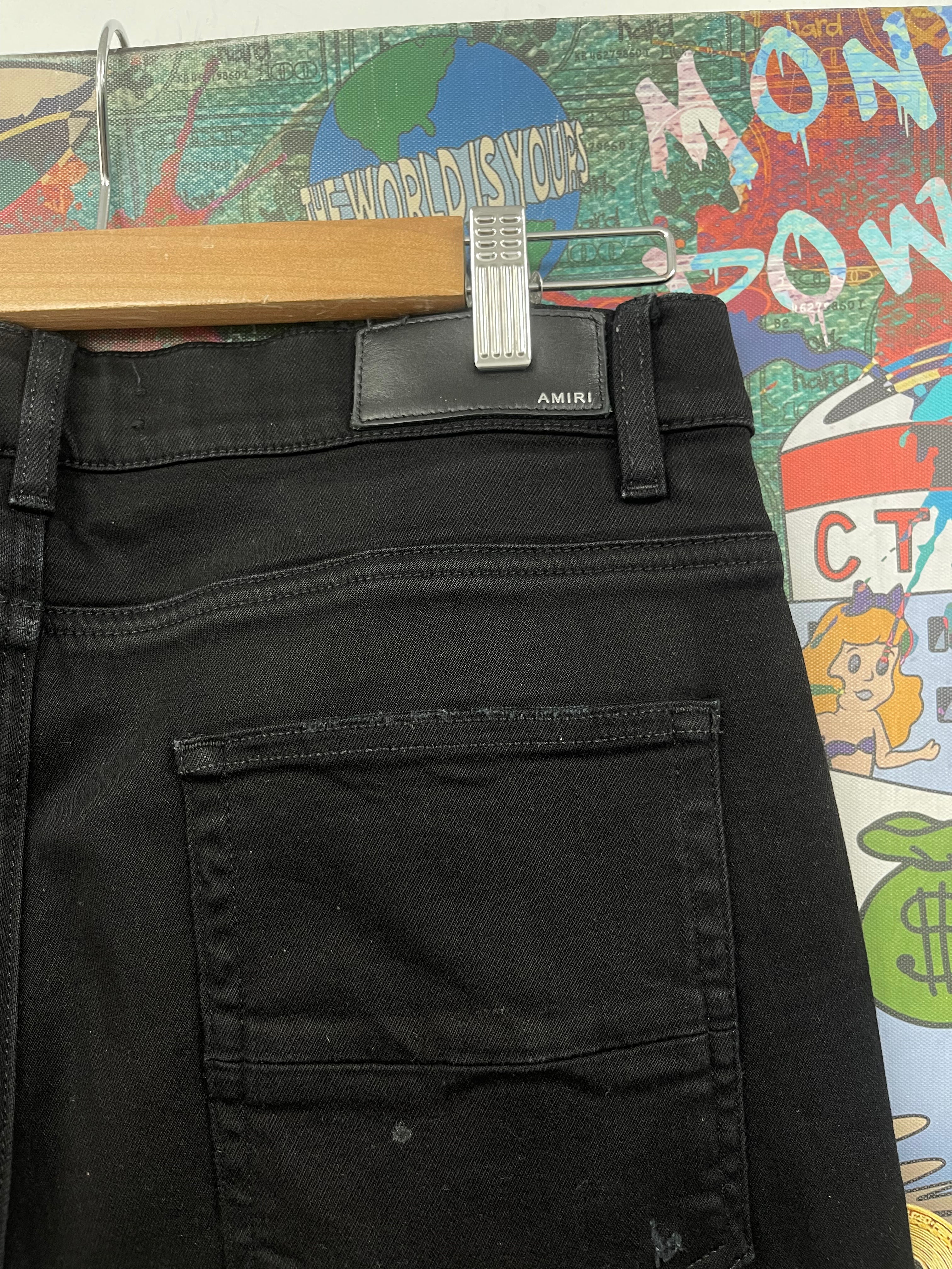 Amiri MX1 Black Black Leather Patch (Zipper) Jeans