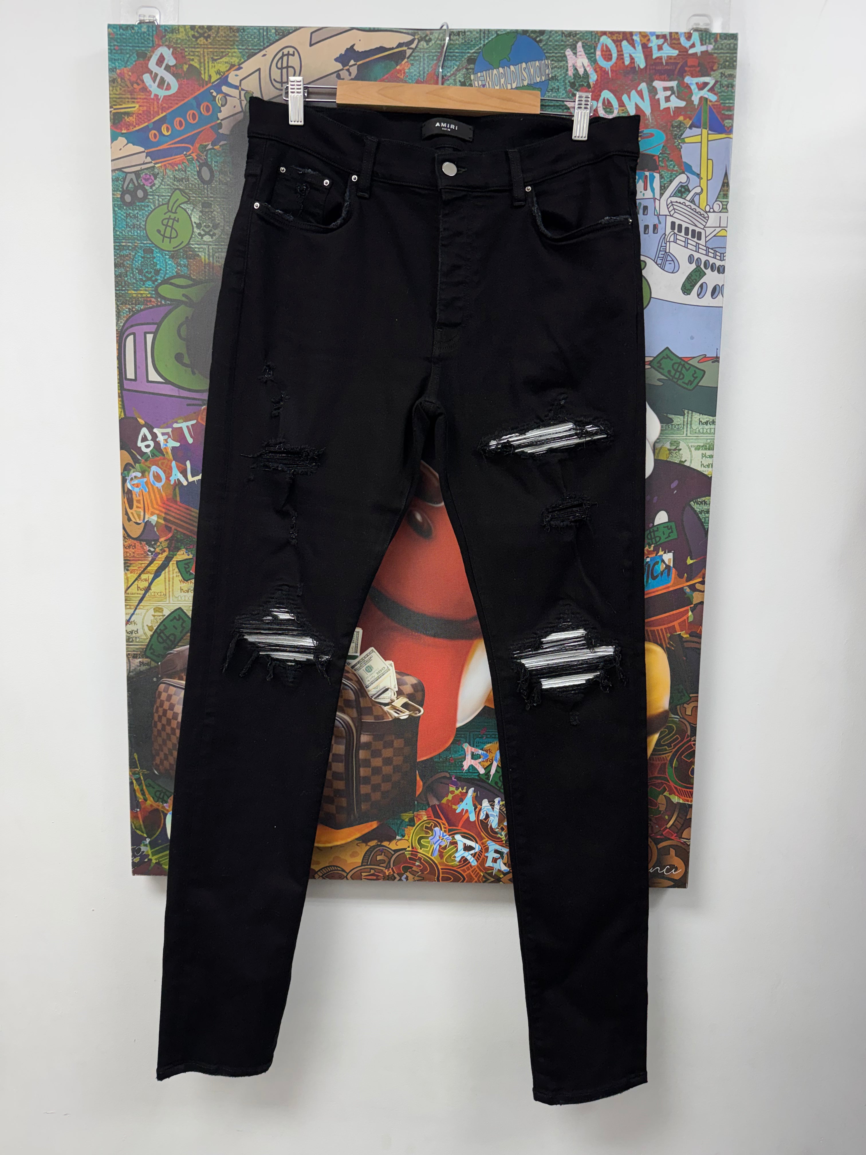Amiri MX1 Black Silver Patch Jeans