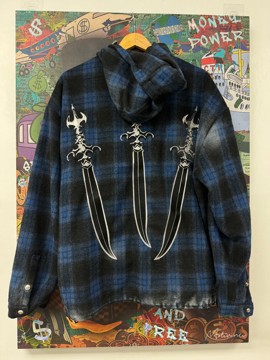 Thug Club Flannel Zip Up Jacket Blue Black Used 2 (Medium) N/A