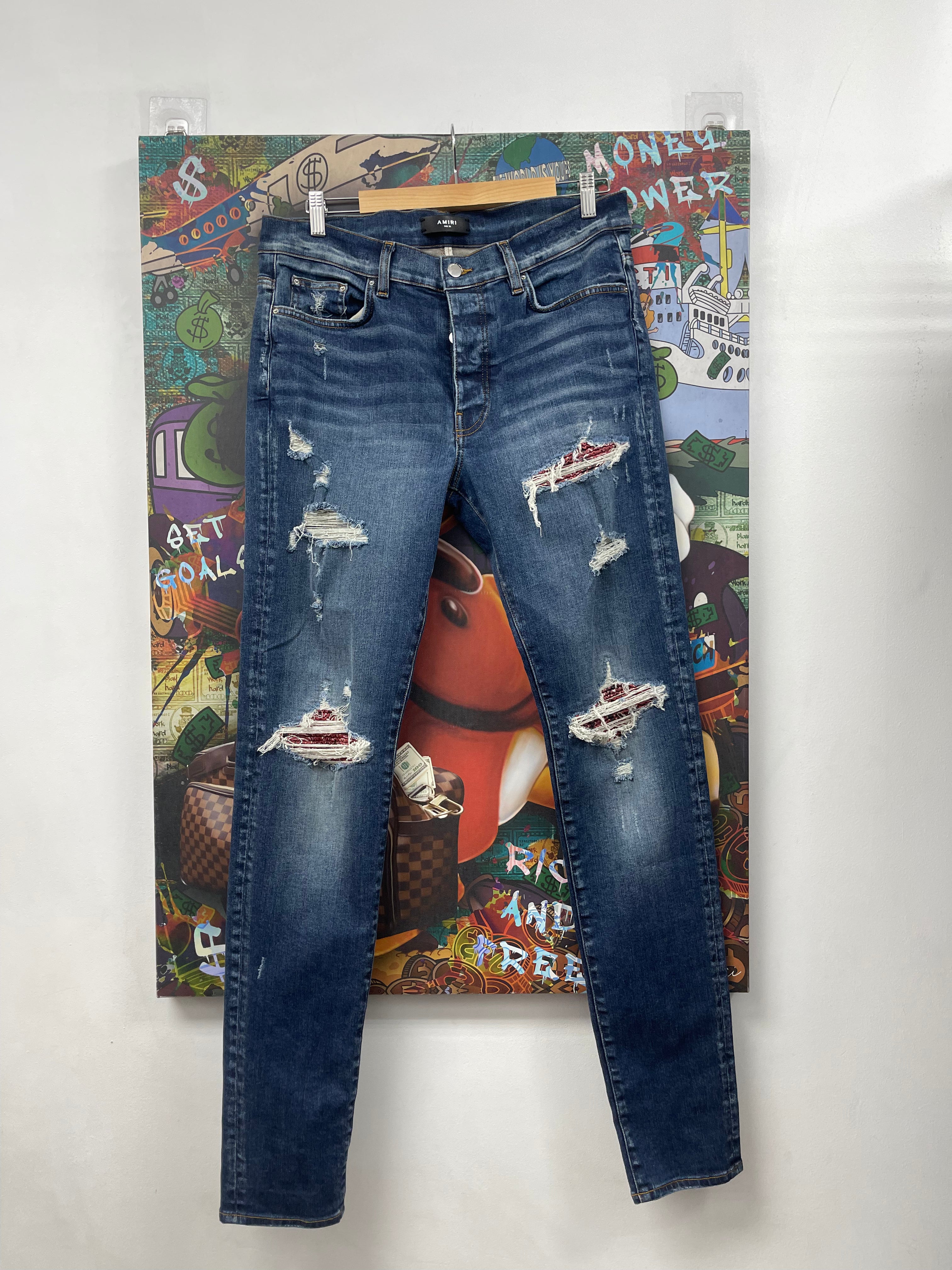 Amiri MX1 Deep Classic Red Bandana Patch Jeans