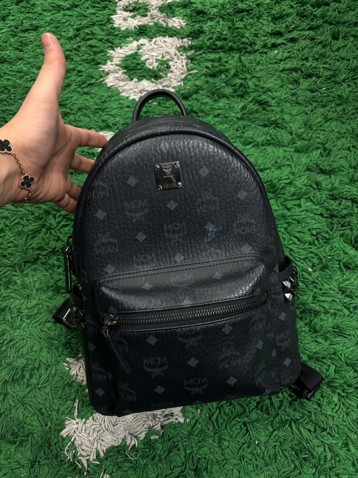 MCM Bag Black Studded Used Small N/A