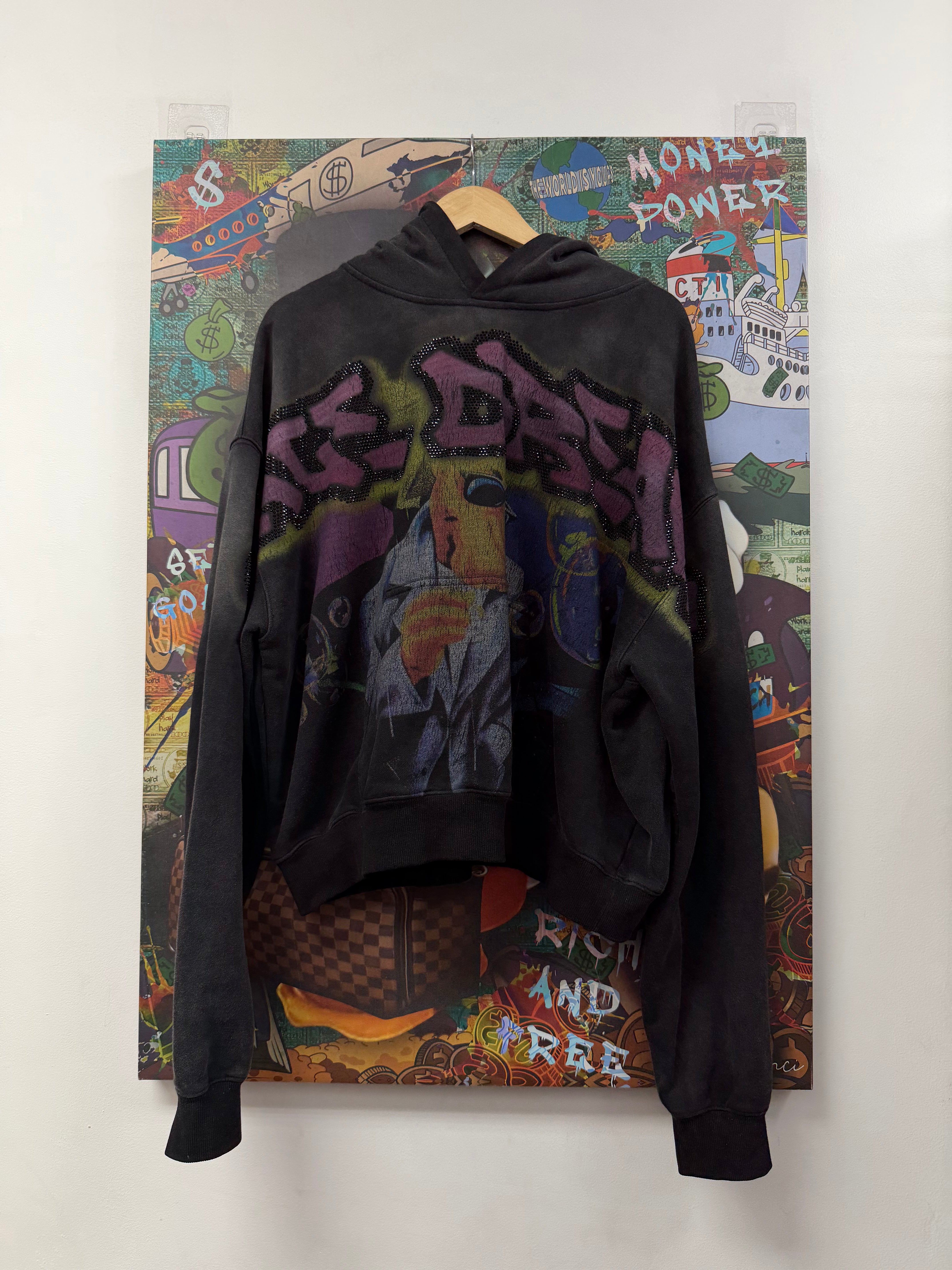 Vale Black Wash Camel Rhinestone Hoodie