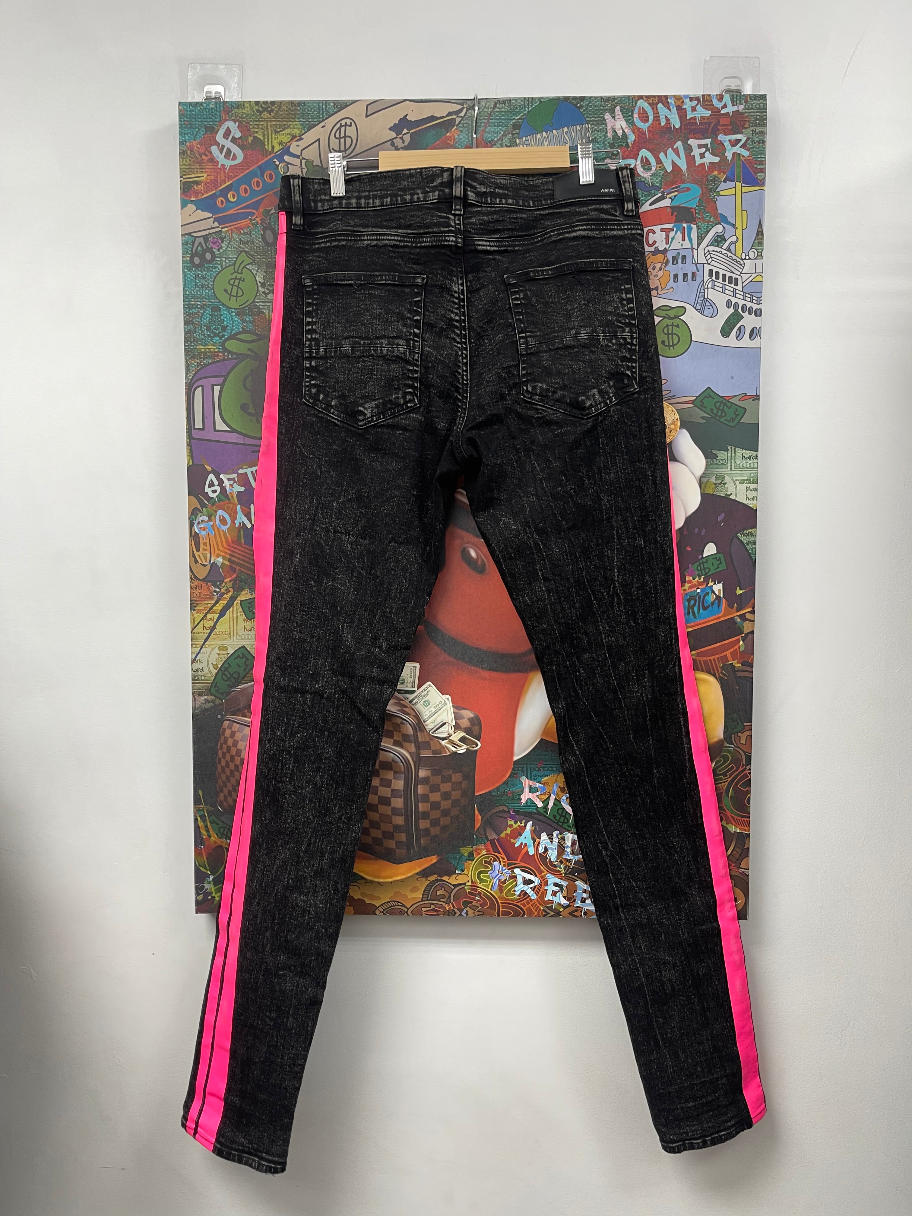 Amiri Faded Black Pink Track Stripe Jeans