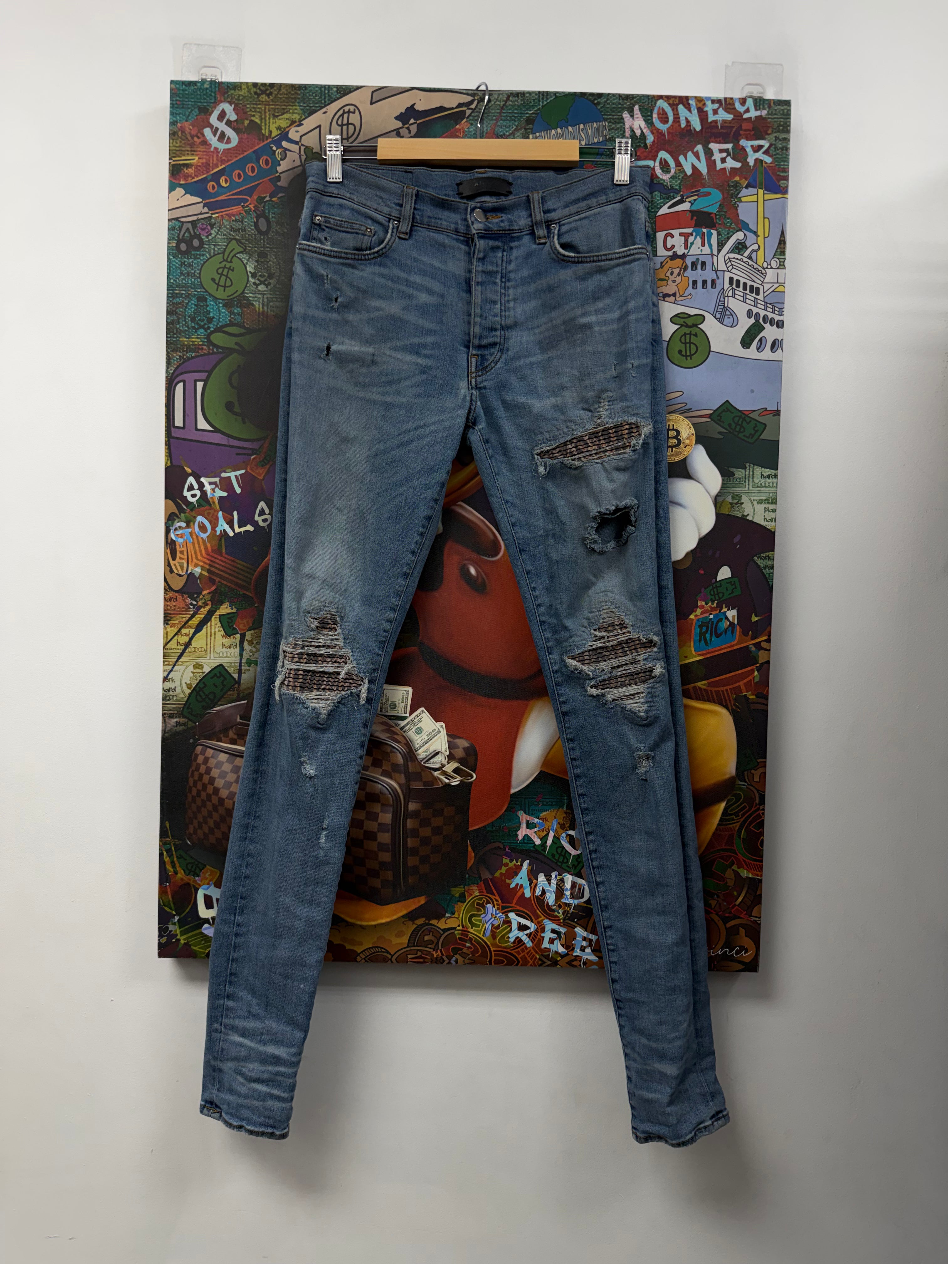 Amiri Light Wash Brown Black Tie Dye Jeans