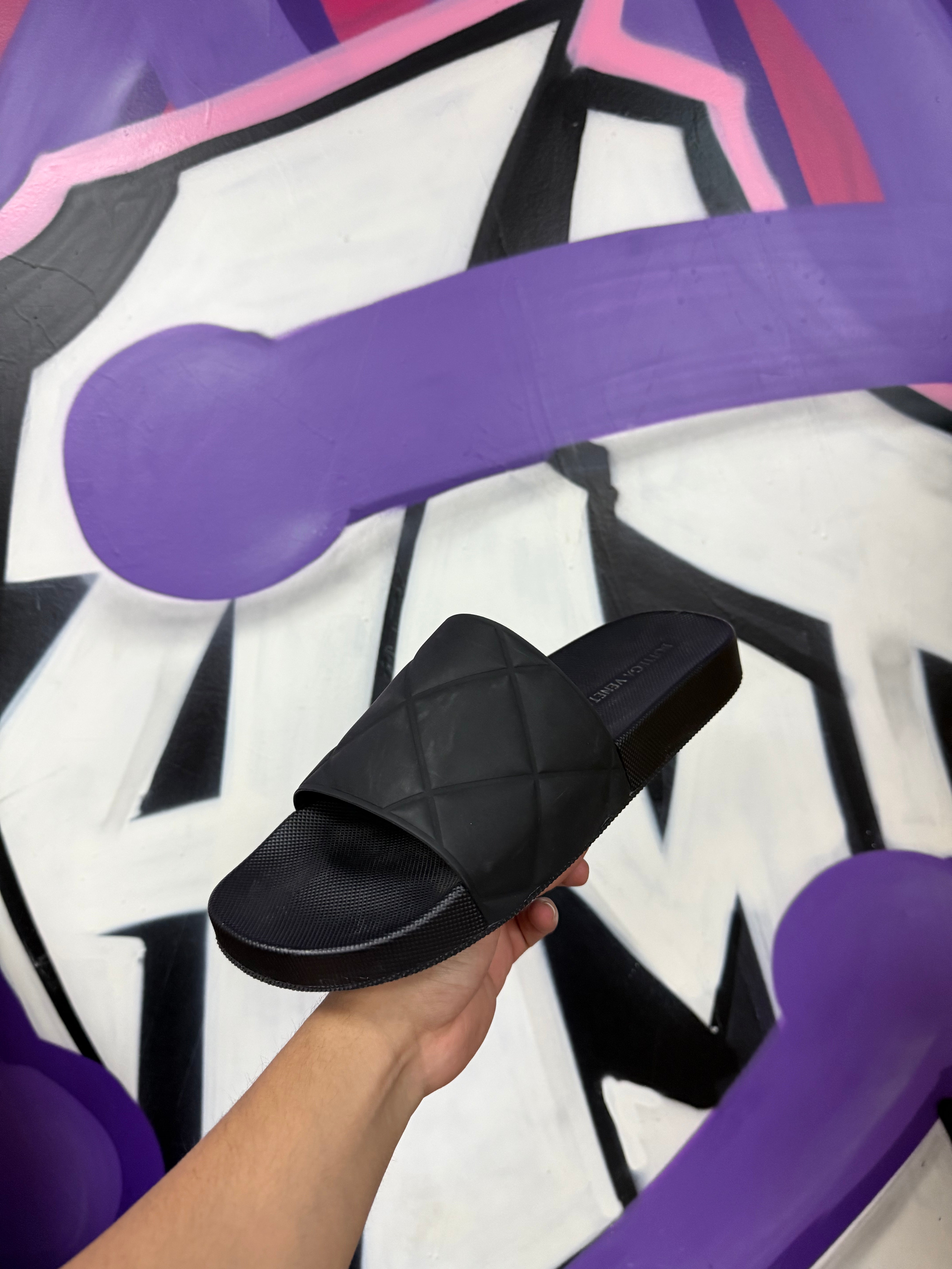 Bottega Veneta Black Quilt Slides