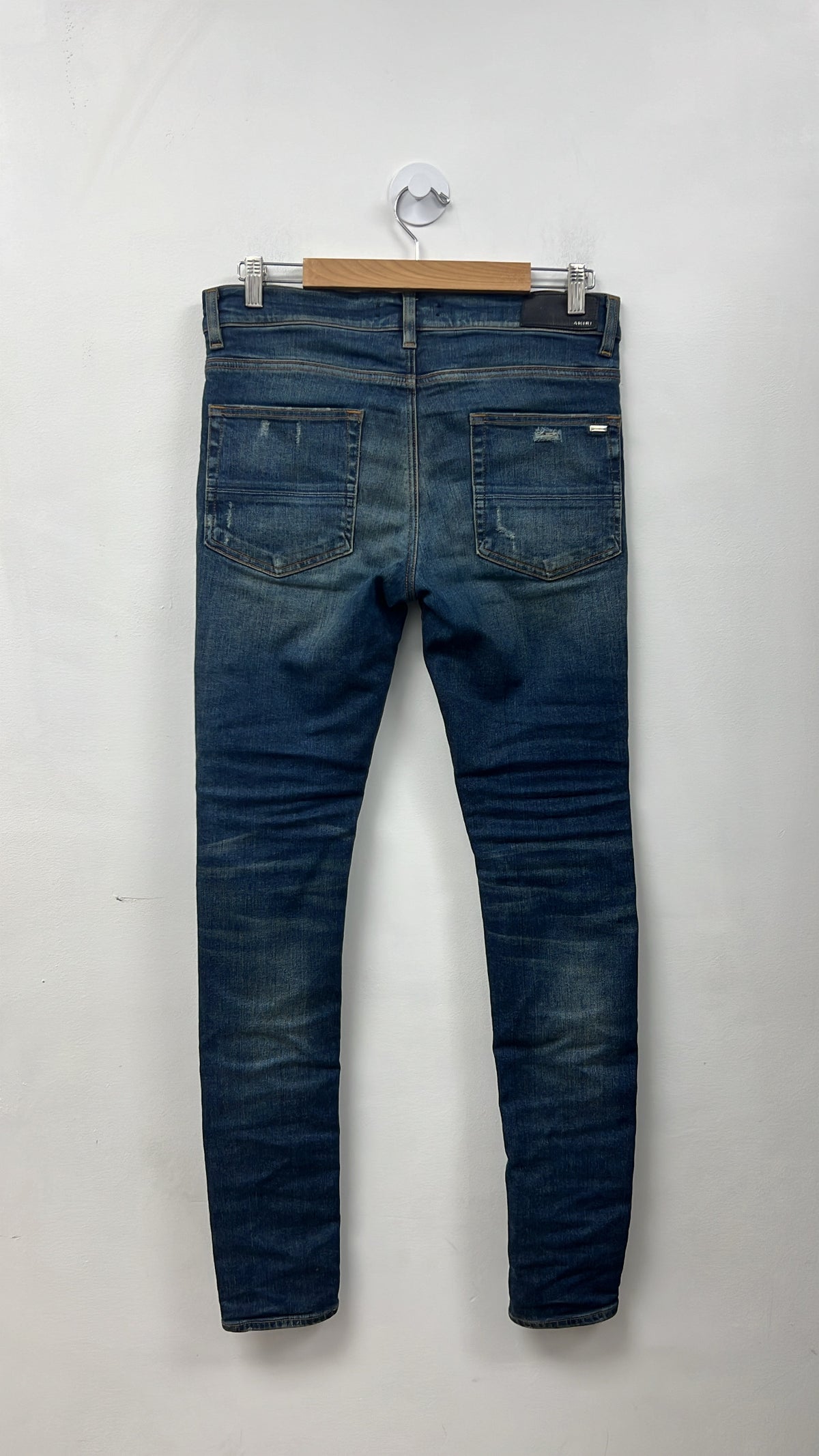 Amiri Deep Classic Navy Plaid Thrasher Patch Jeans