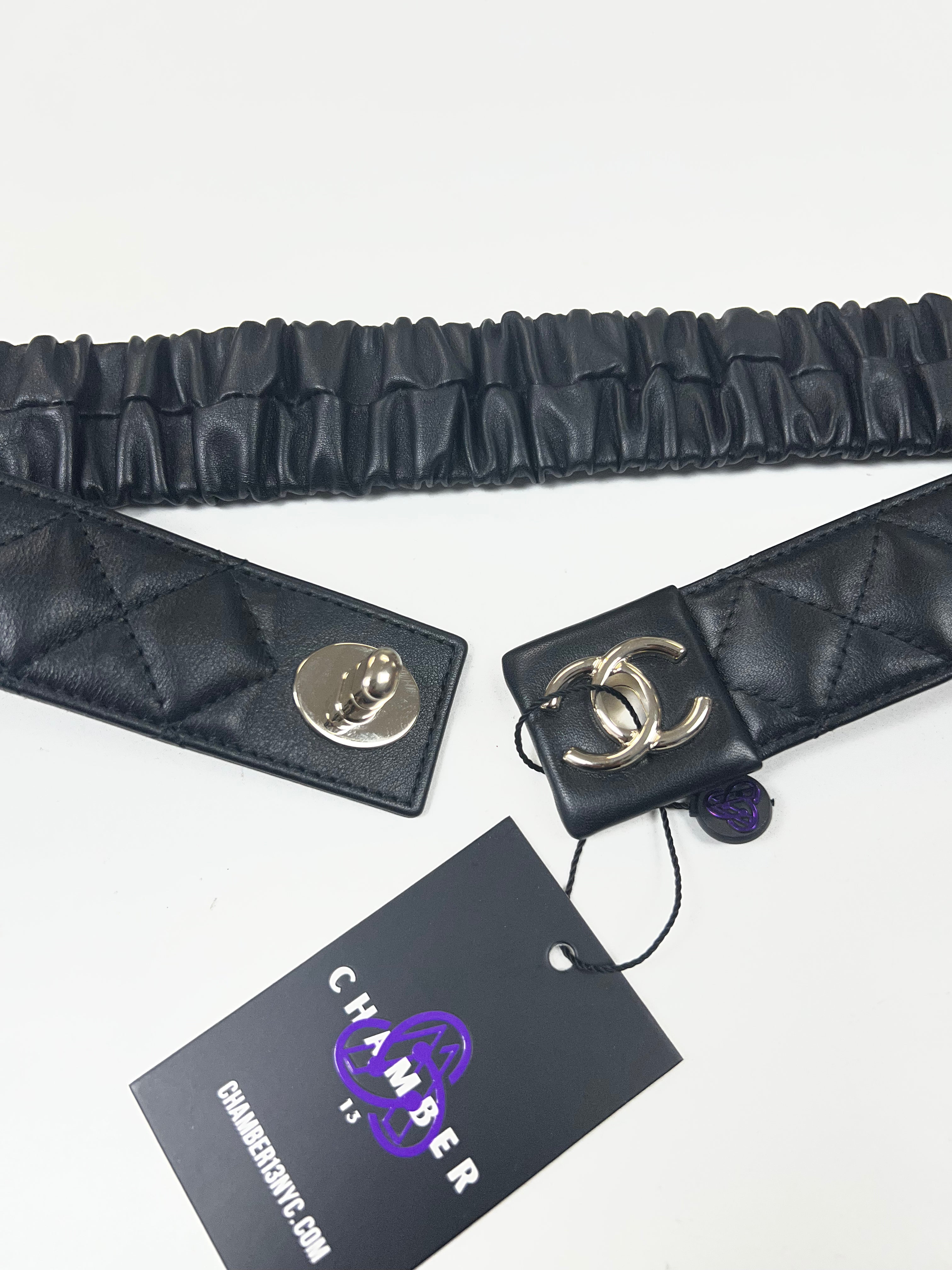 Chanel Black Gold Quilted Leather Elastic Belt