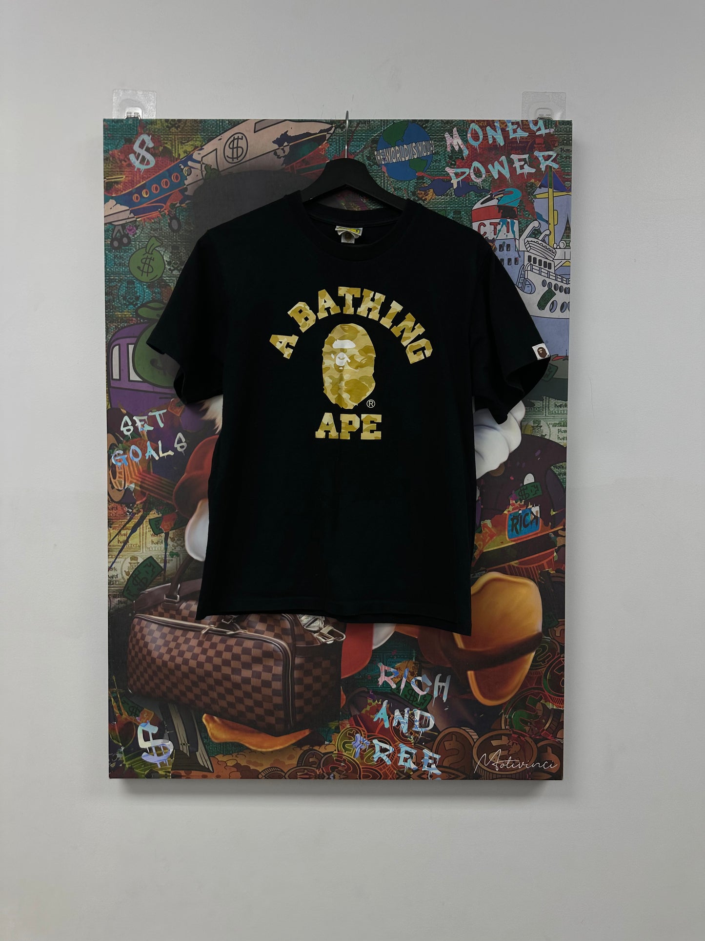 Bape Tee Black Yellow Camo Used Small