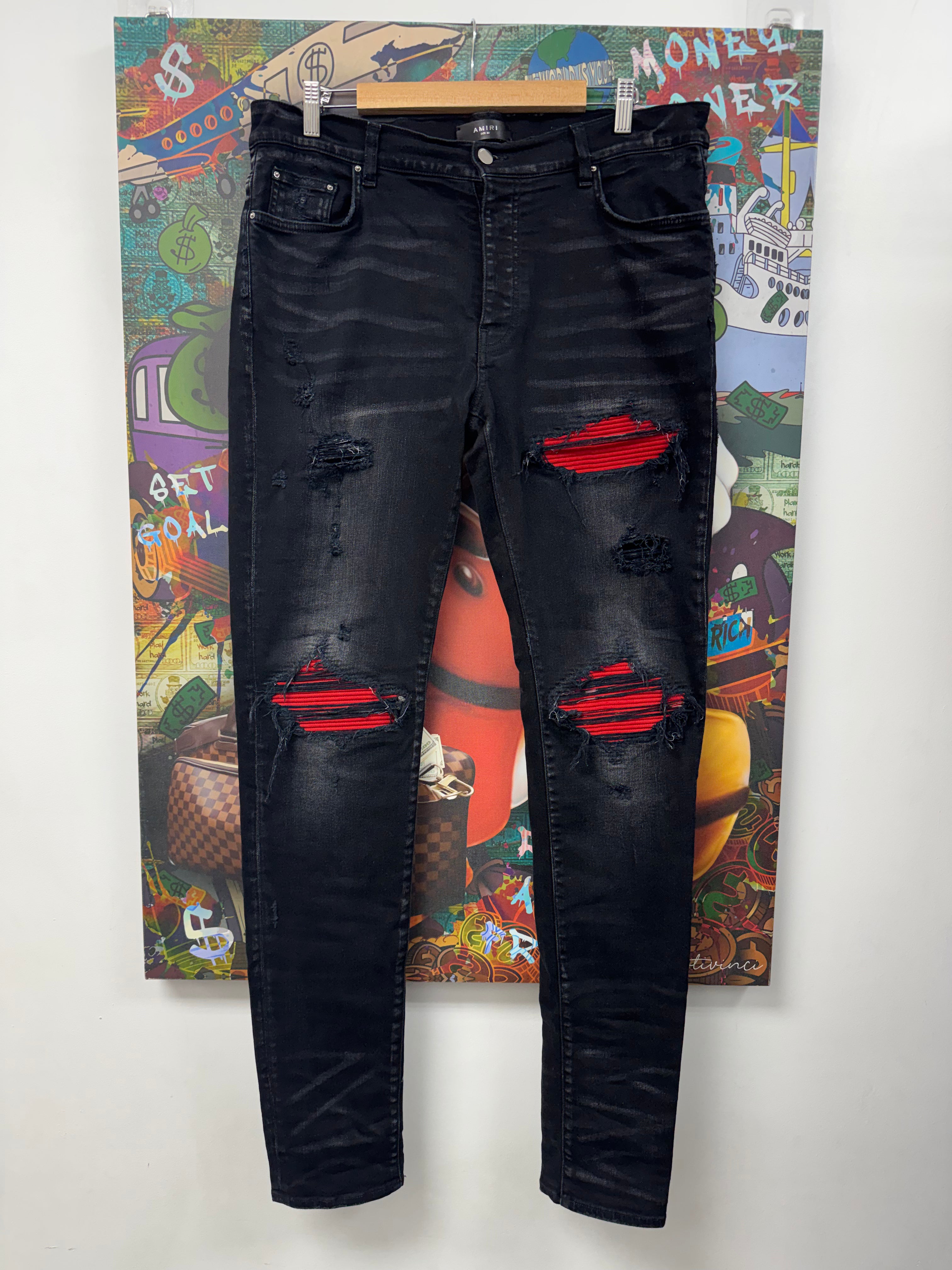 Amiri MX1 Black Wash Red Patch Jeans