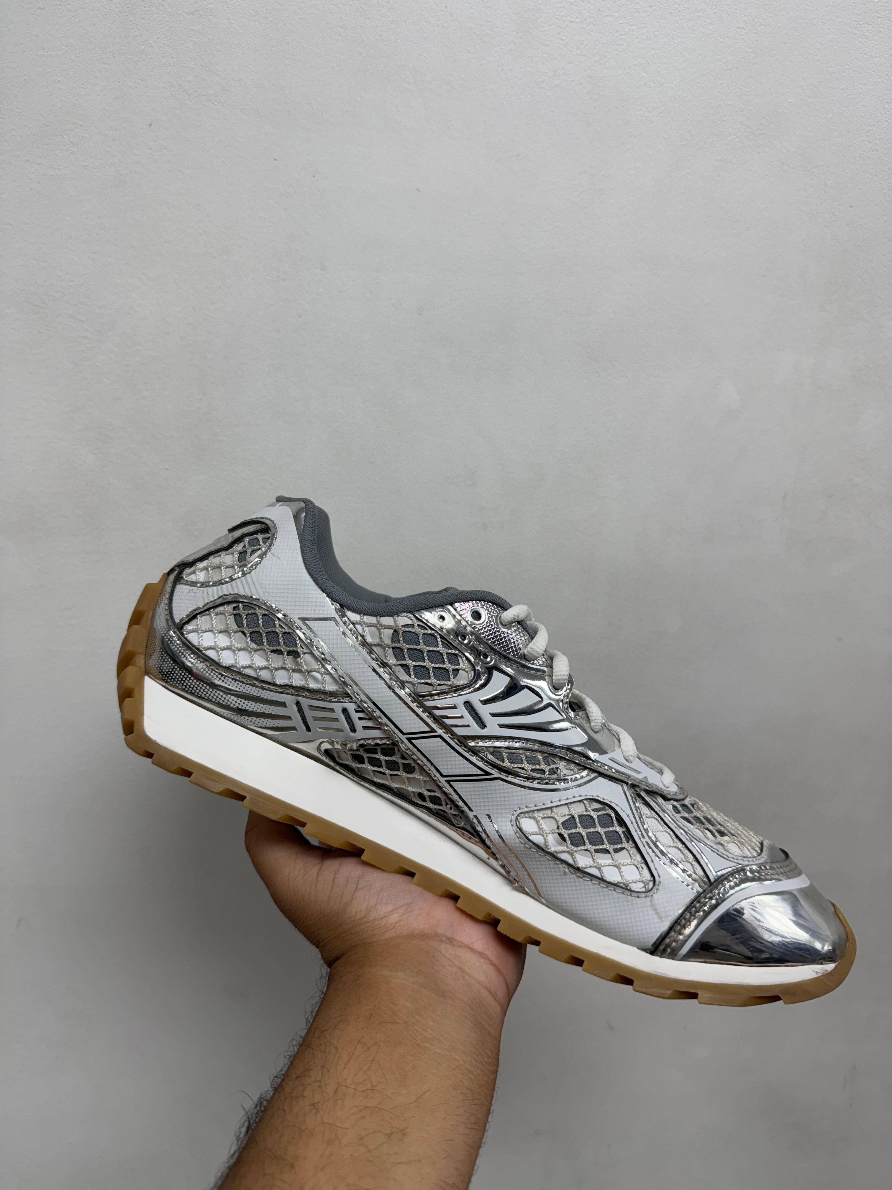 Bottega Veneta White Silver Orbits Sneakers