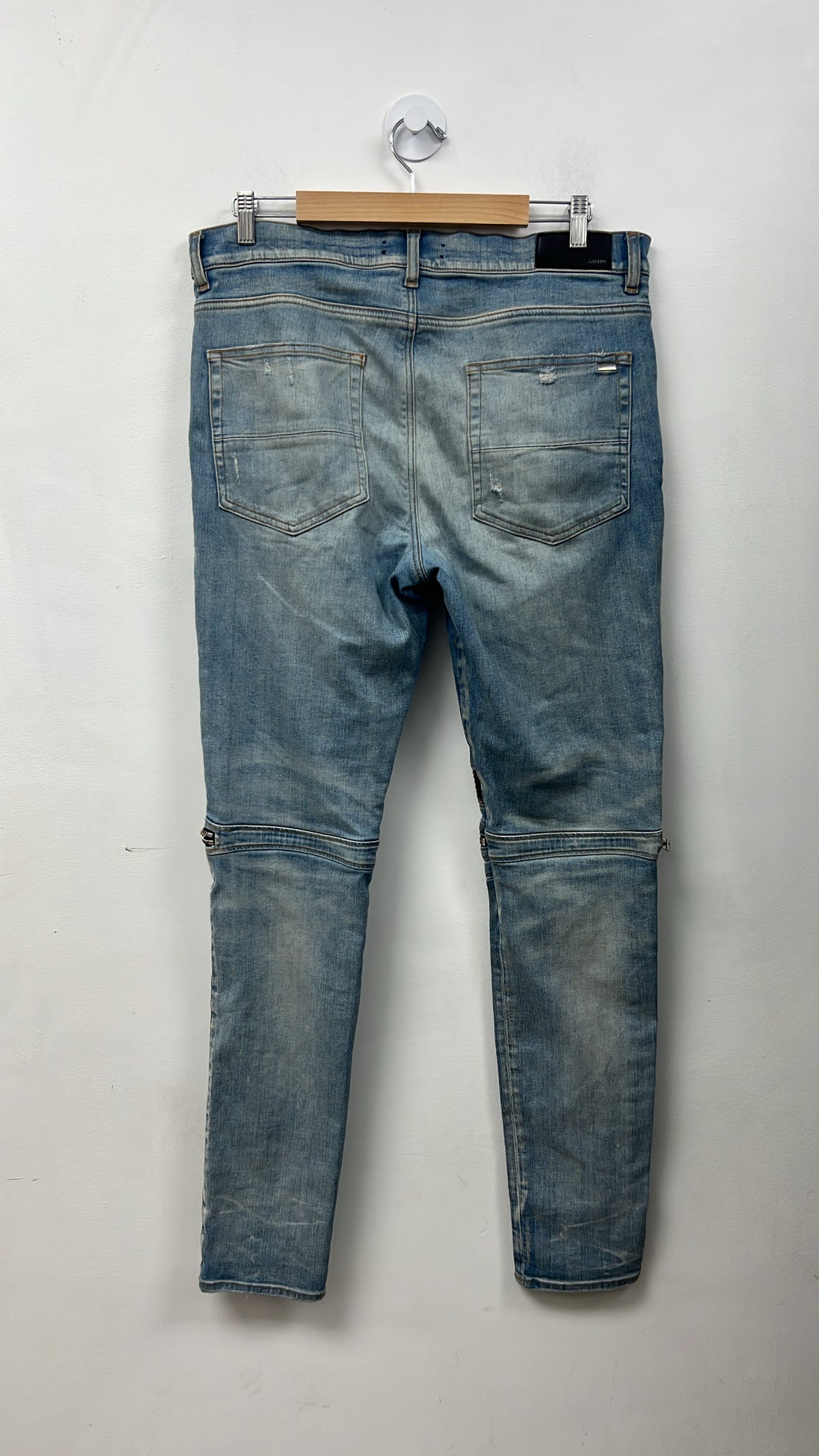 Amiri MX2 Light Wash Blue Orange Plaid Patch Jeans