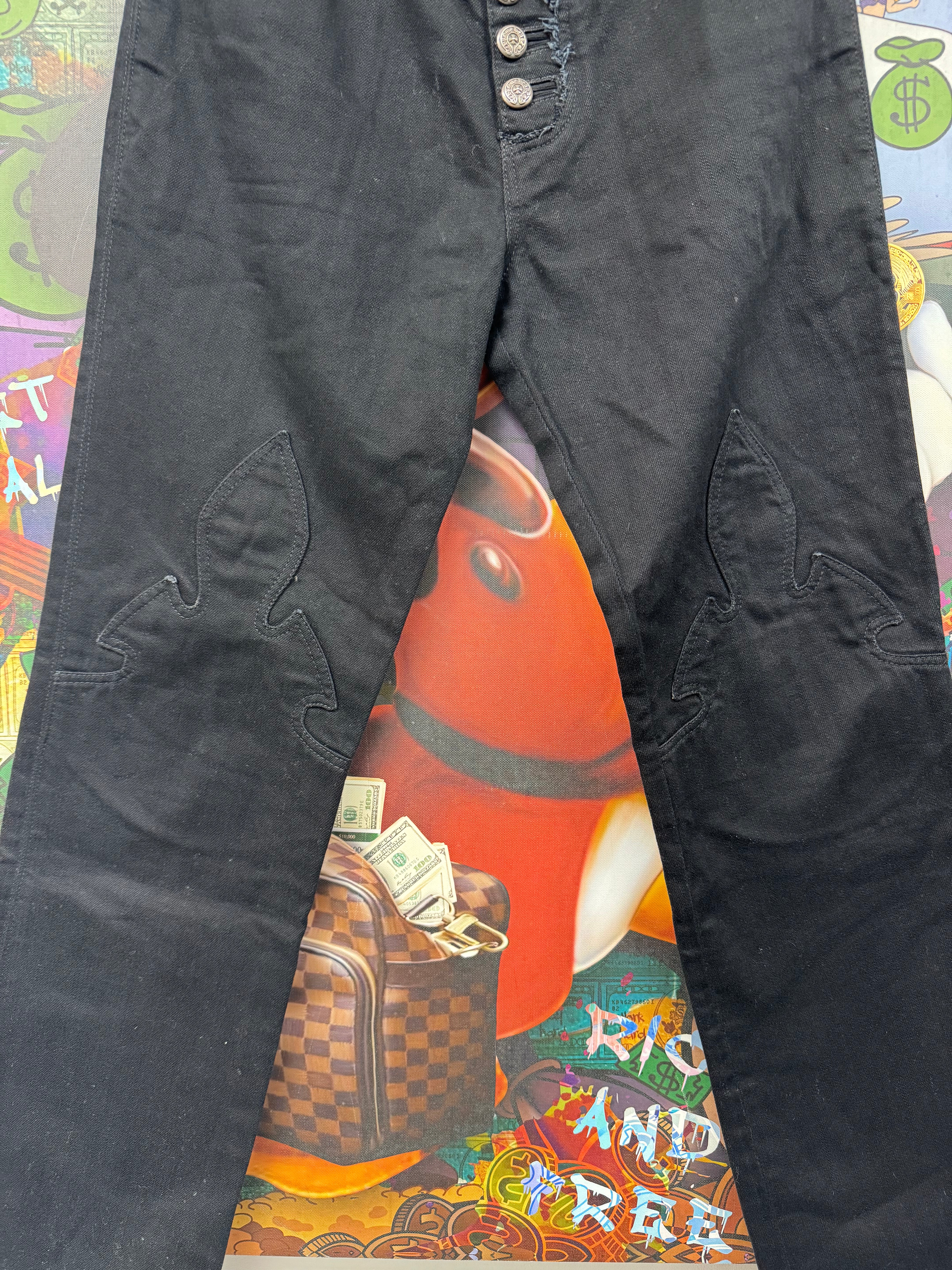 Chrome Hearts Black Fleur Knee Jeans