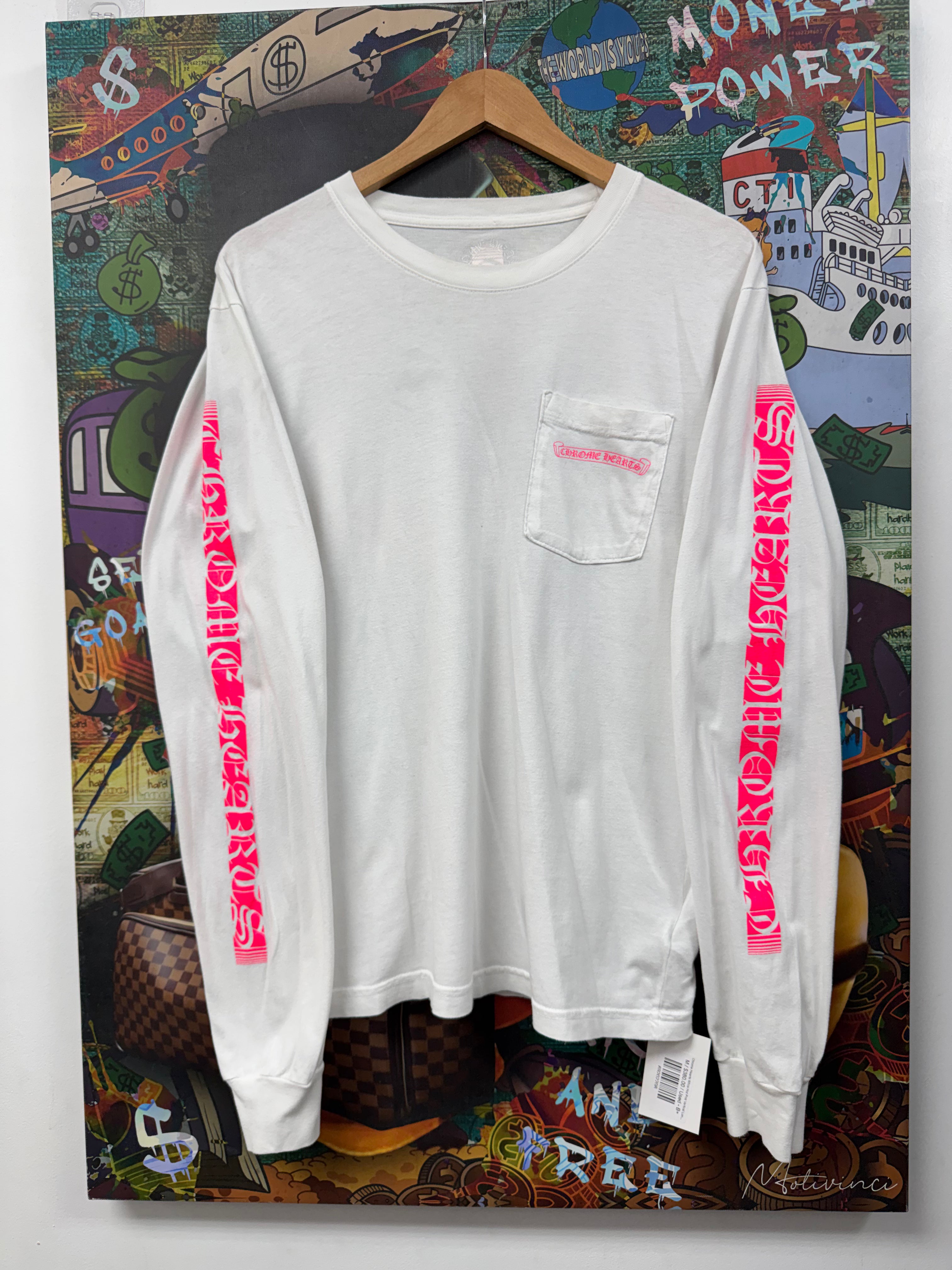 Chrome Hearts White Hot Pink Vertical Long Sleeve
