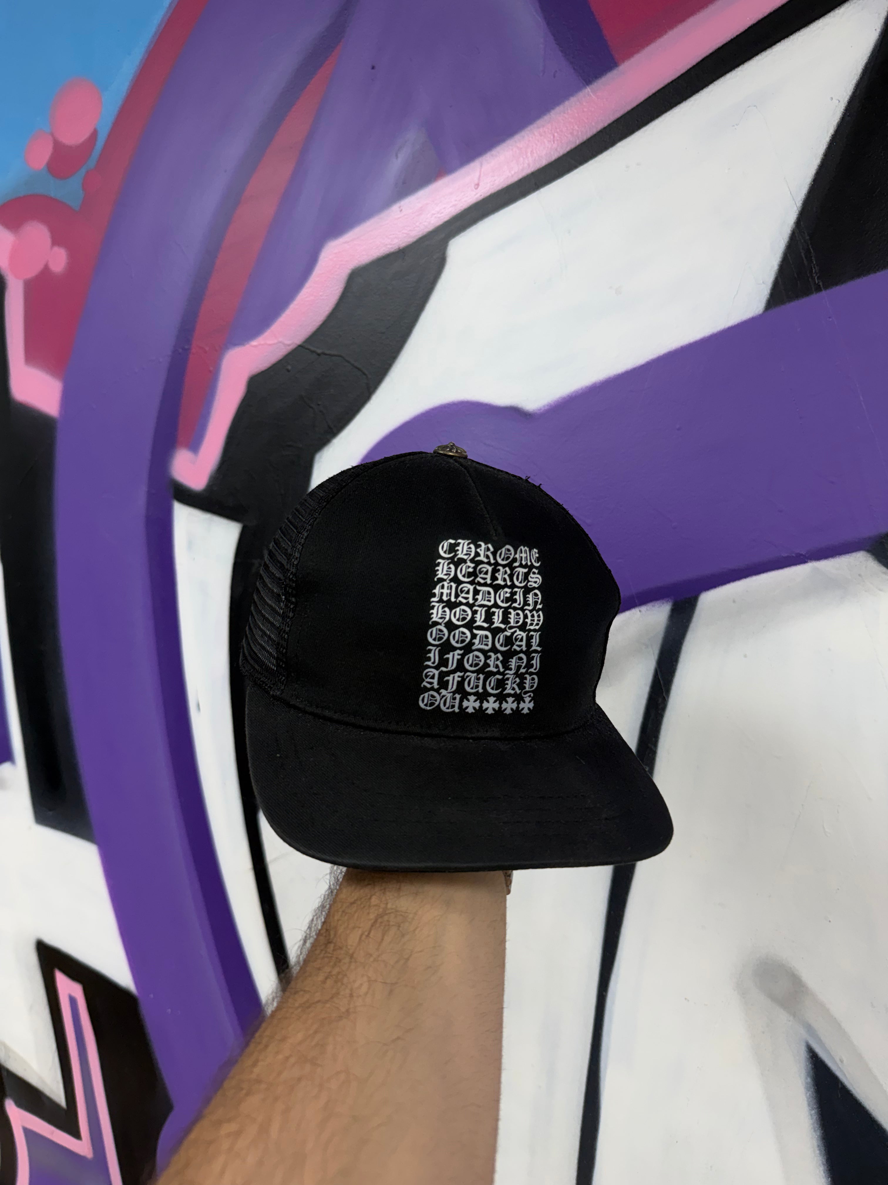 Chrome  Hearts Black Eye Chart Logo Trucker Hat