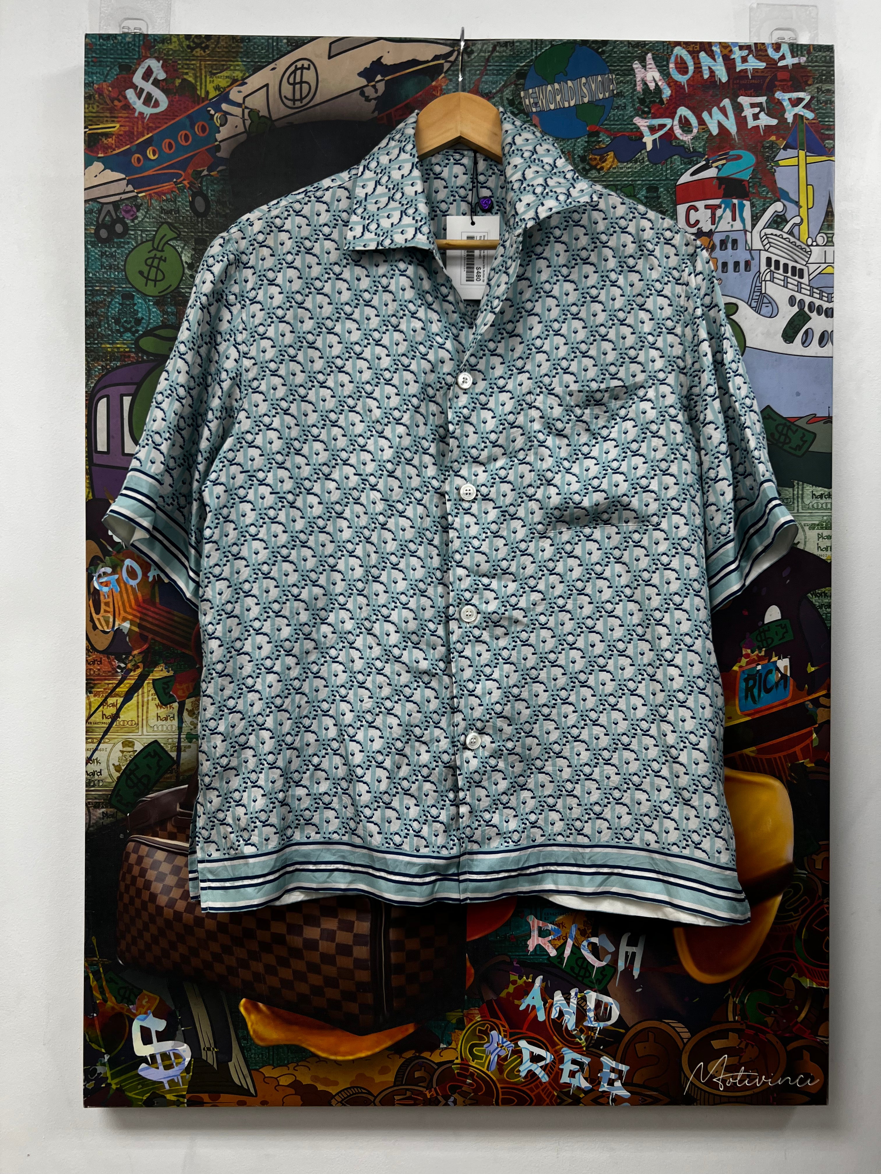 Dior Baby Blue Oblique Silk Button Up