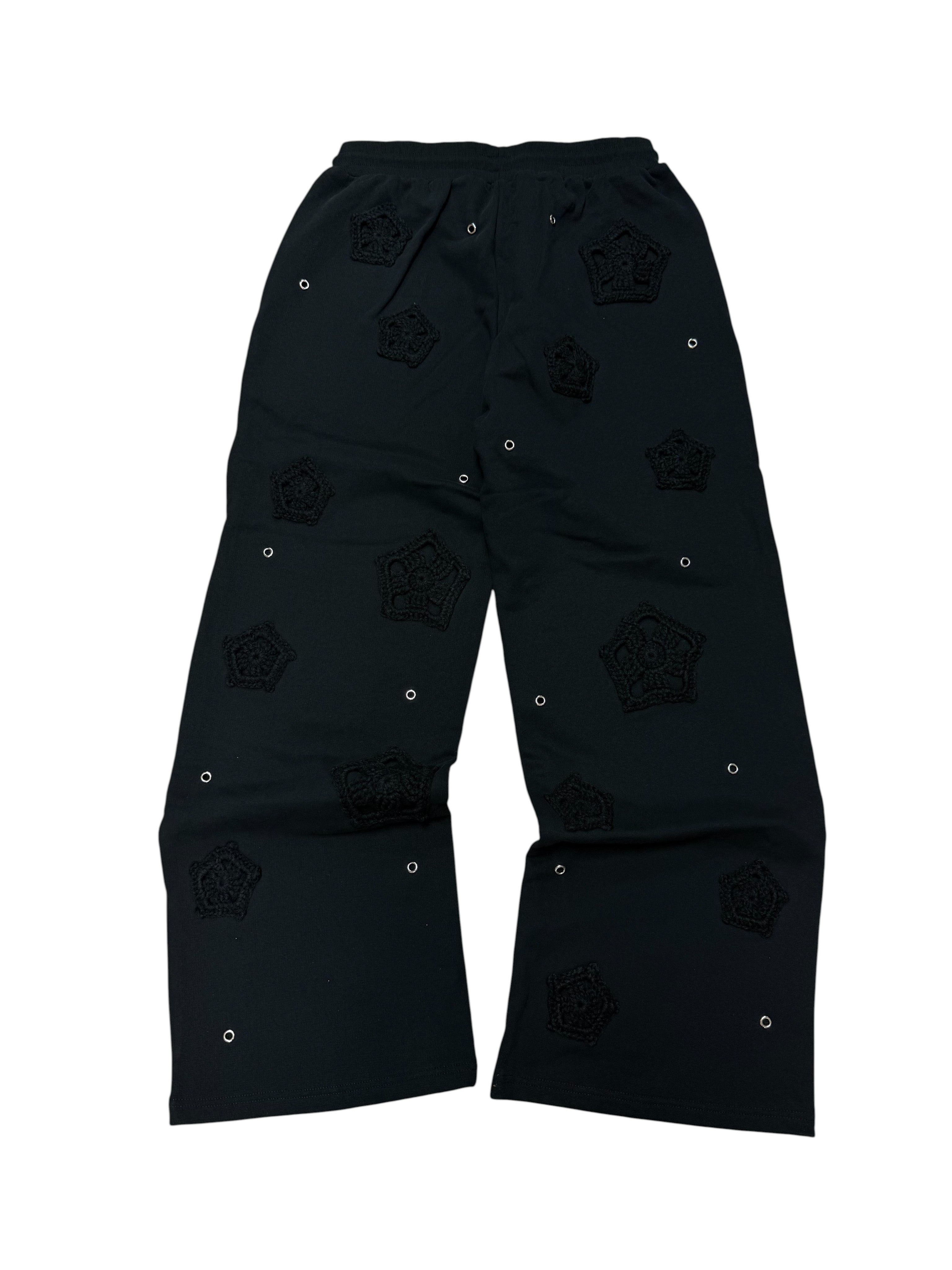 Arkyve Phantom Patch Crochet Black Sweats