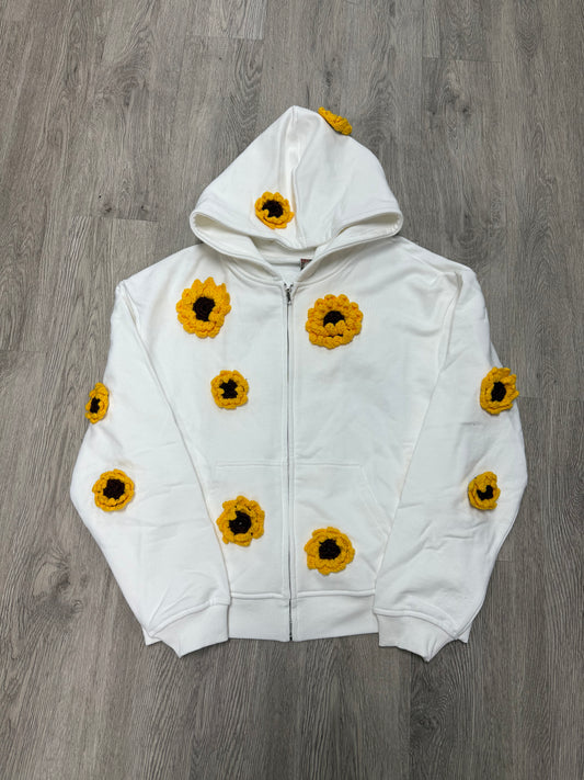 Arkyve Sunflower Patch Crochet Hoodie White (S-XL) New