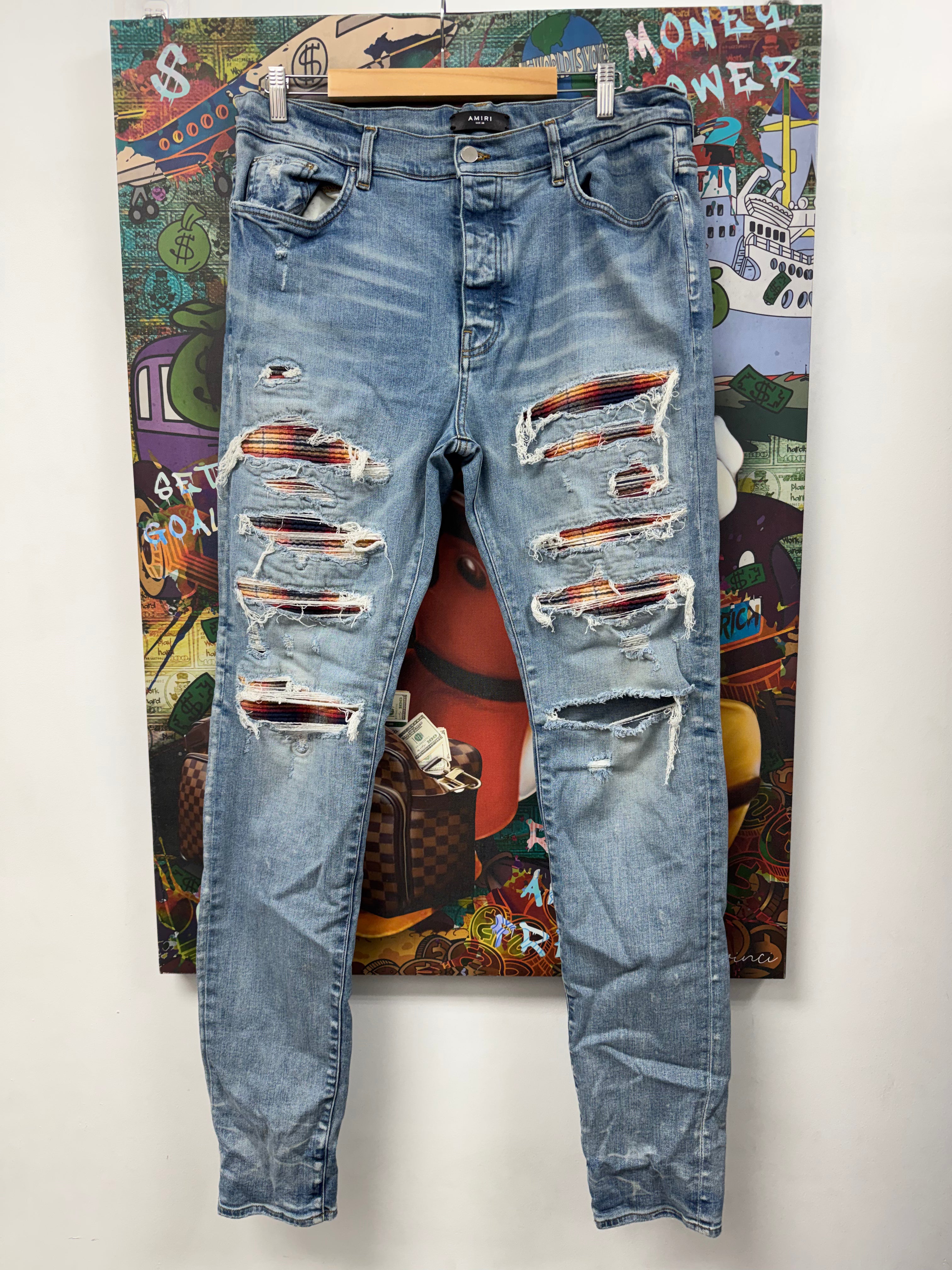 Amiri Light Wash Sunset Plaid Thrasher Jeans