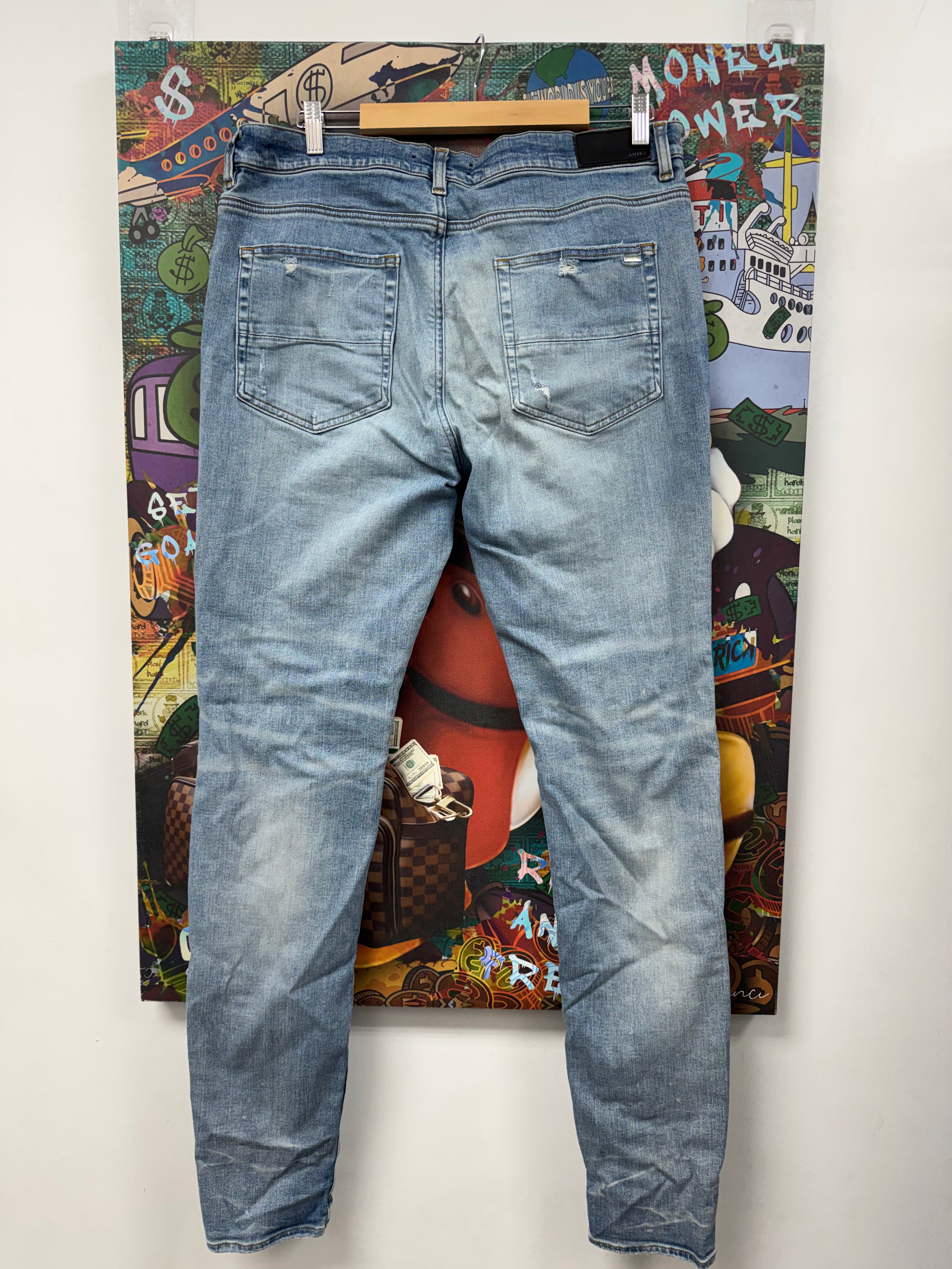 Amiri Light Wash Sunset Plaid Thrasher Jeans