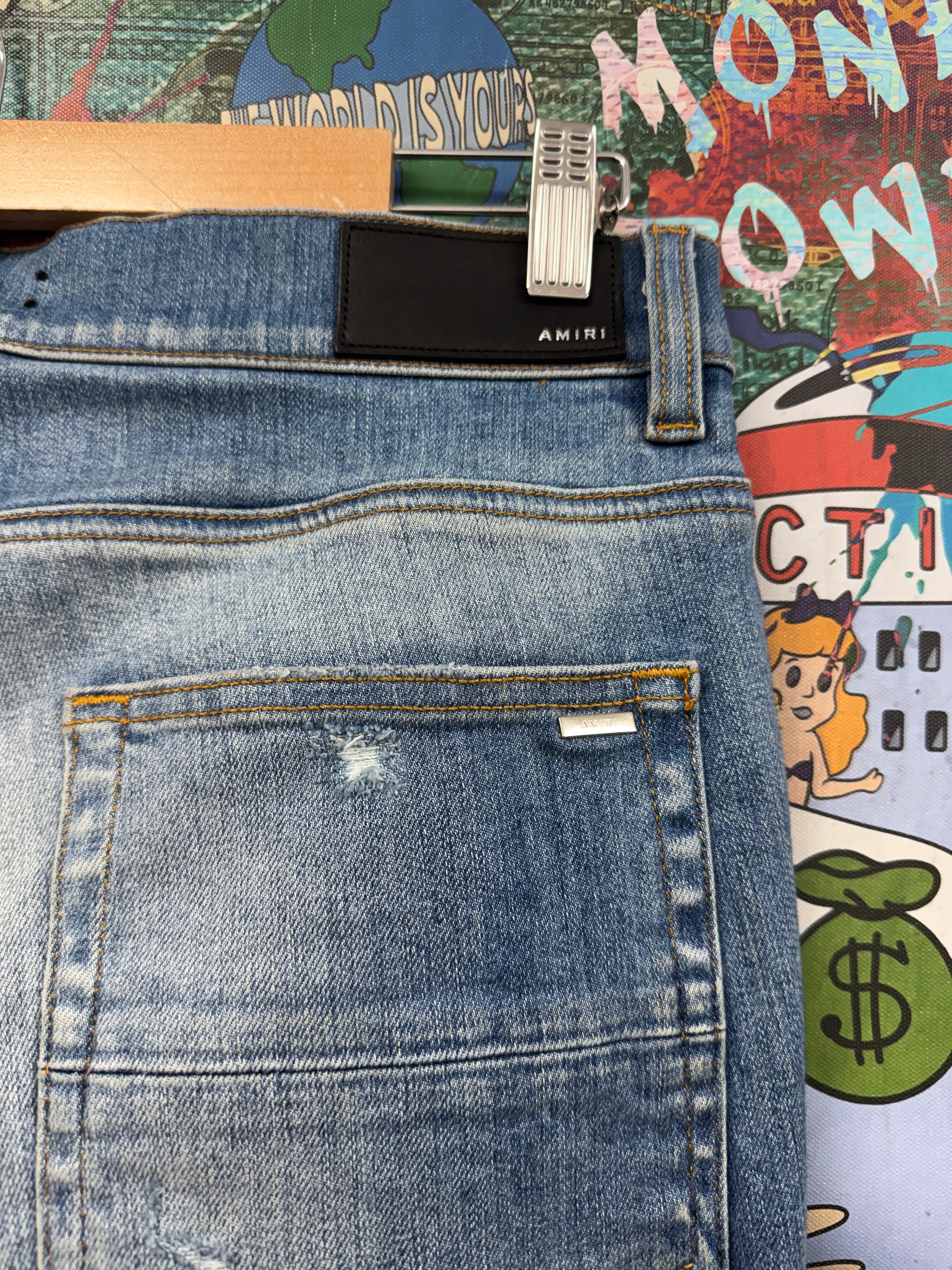 Amiri MX1 Light Wash Aloha Patch Jeans
