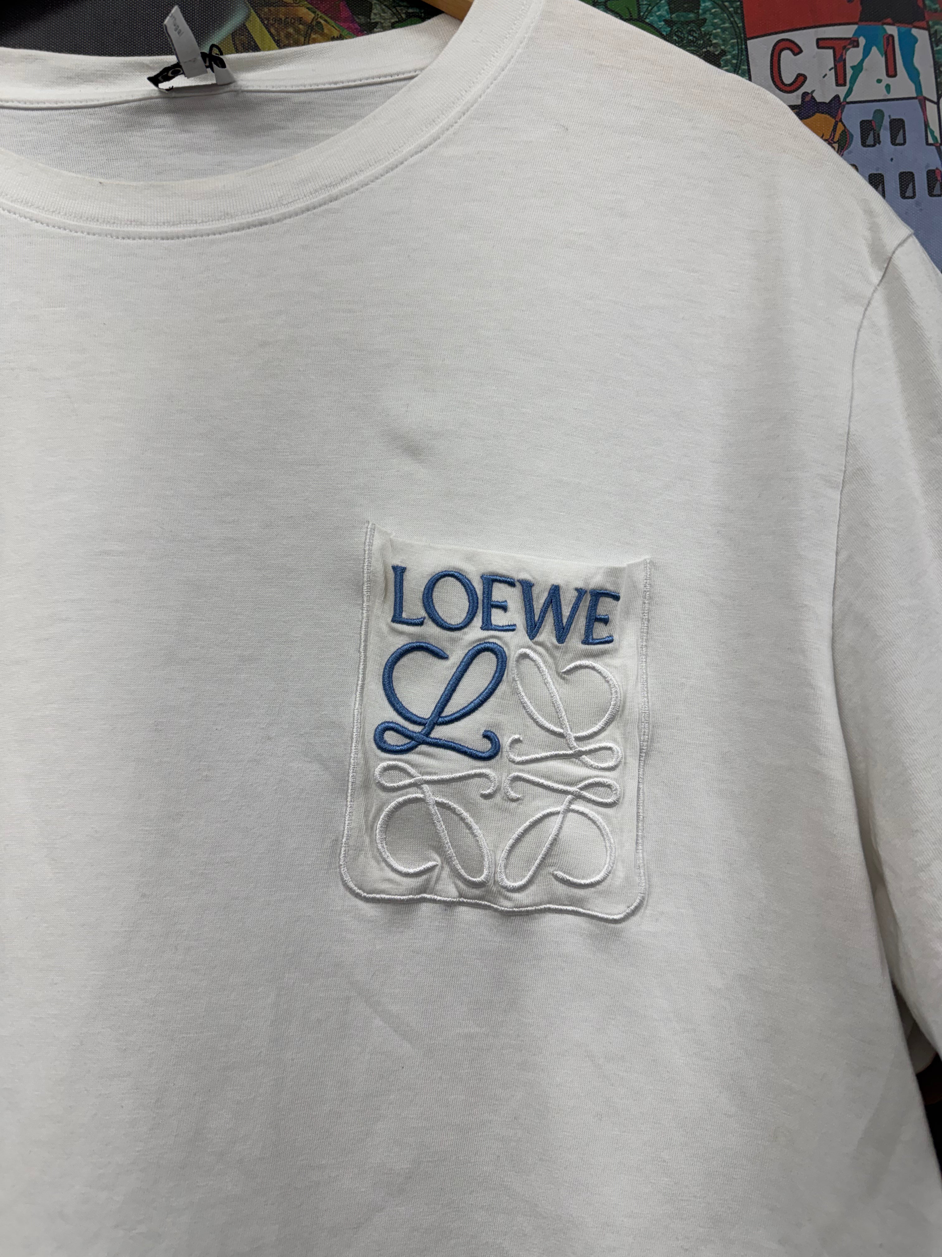 Loewe White Blue Pocket Anagram Tee
