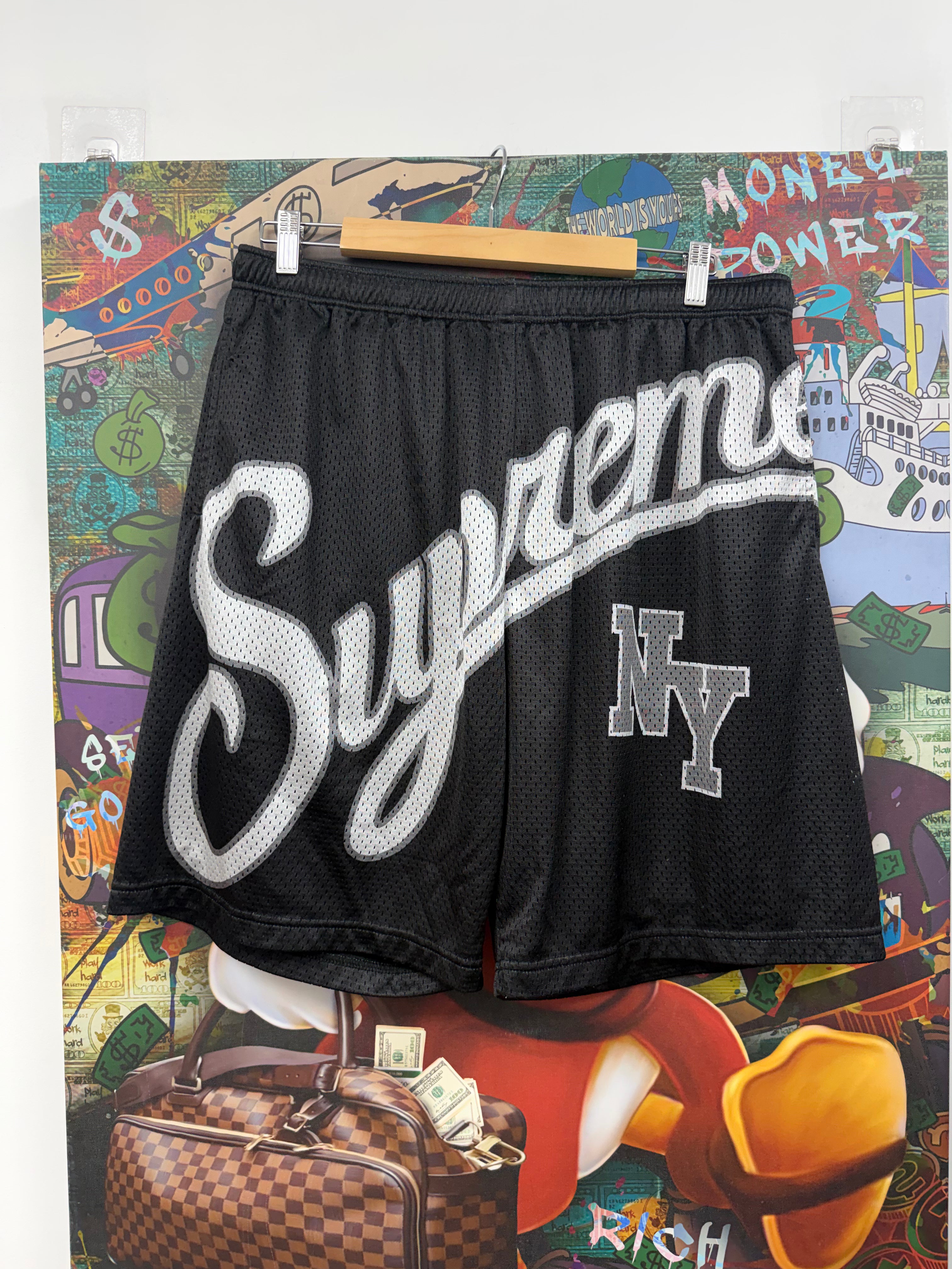 Supreme Black Silver Logo Shorts
