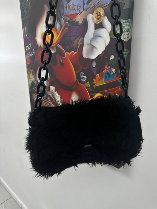 Balenciaga Black Fur BB Bag Used OS N/A