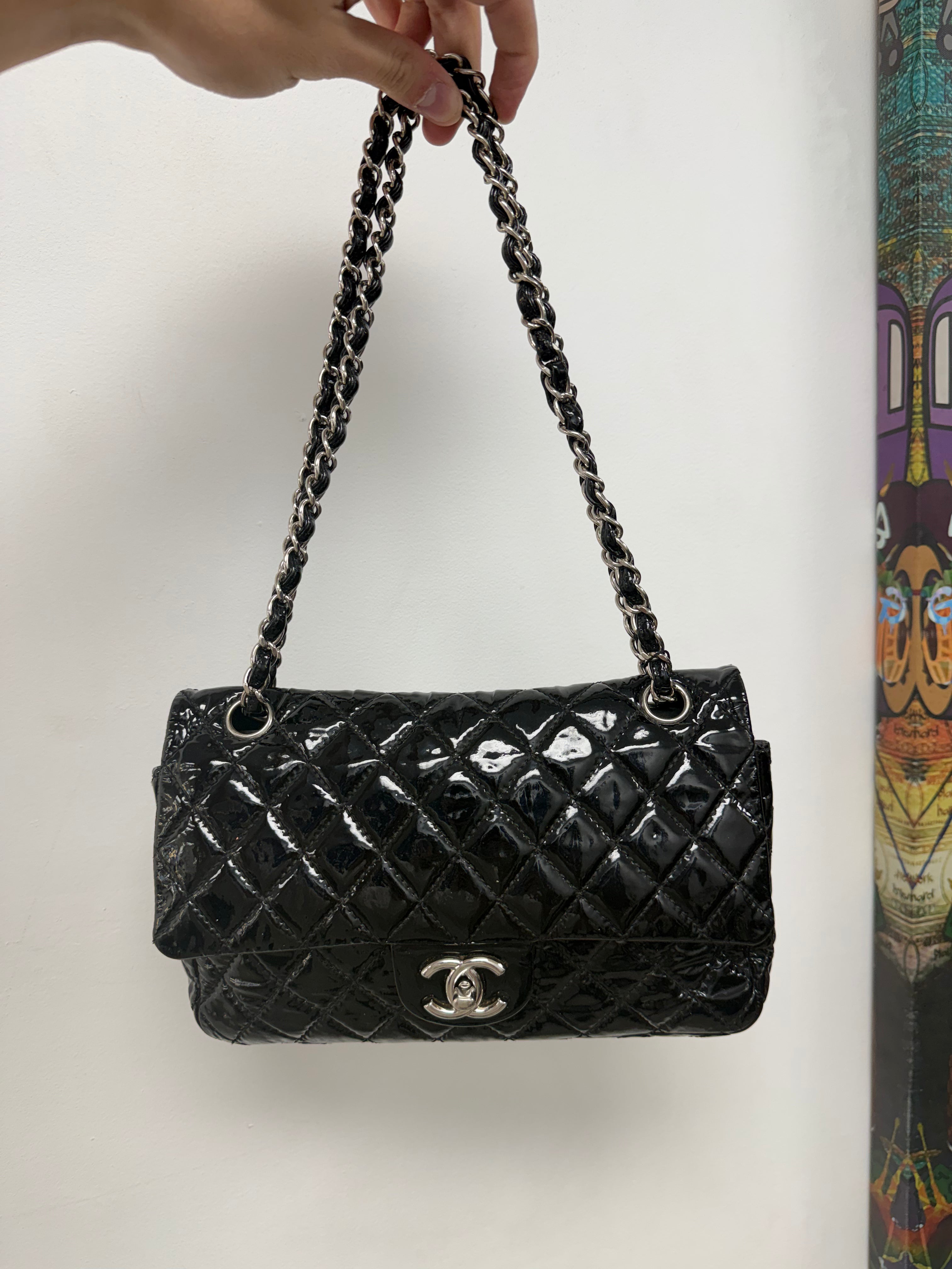 Chanel Black Patent Leather Single Flap Bag