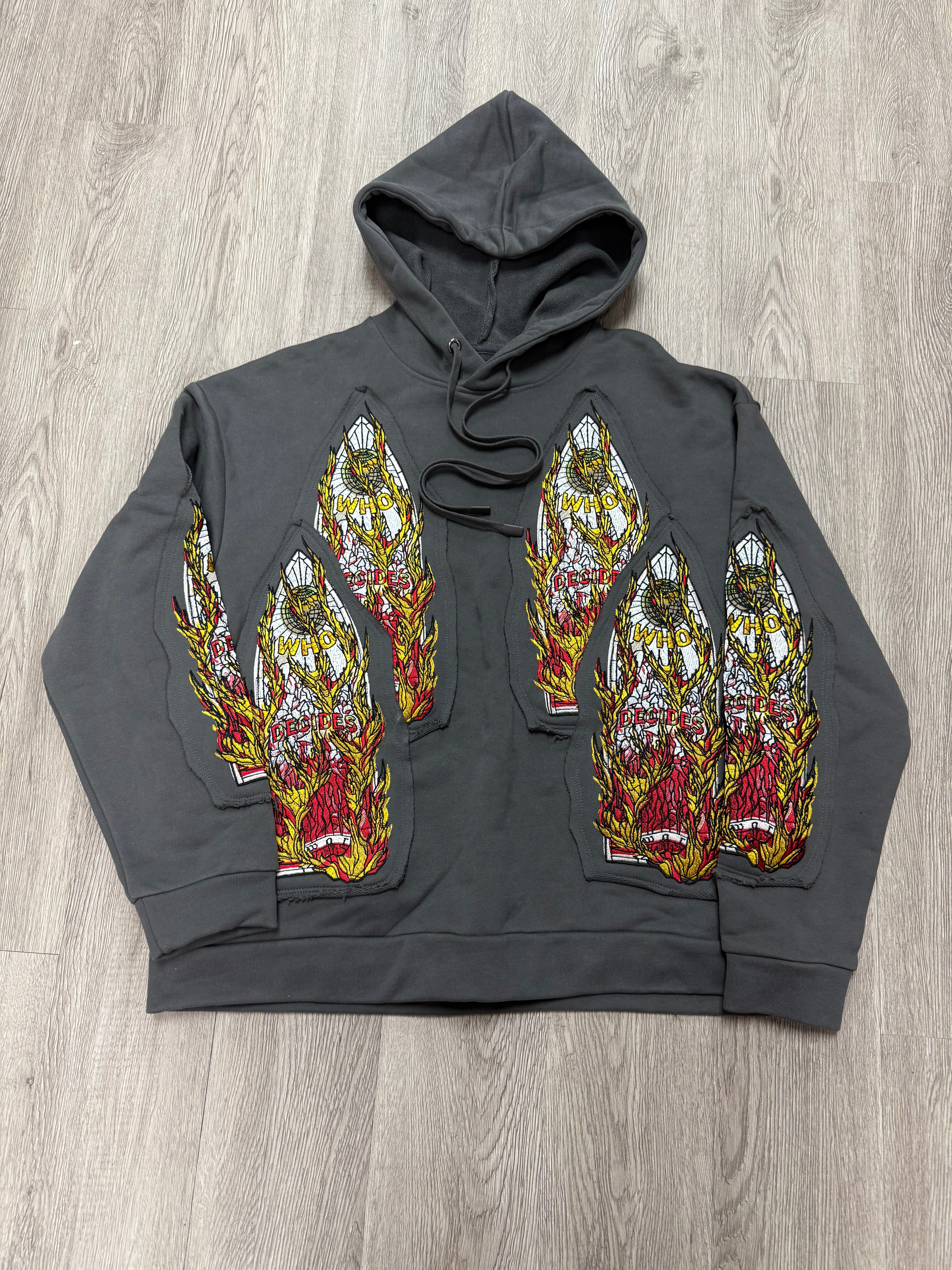 WDW Flame Glass Embroidered Hoodie Grey New Medium With Tags