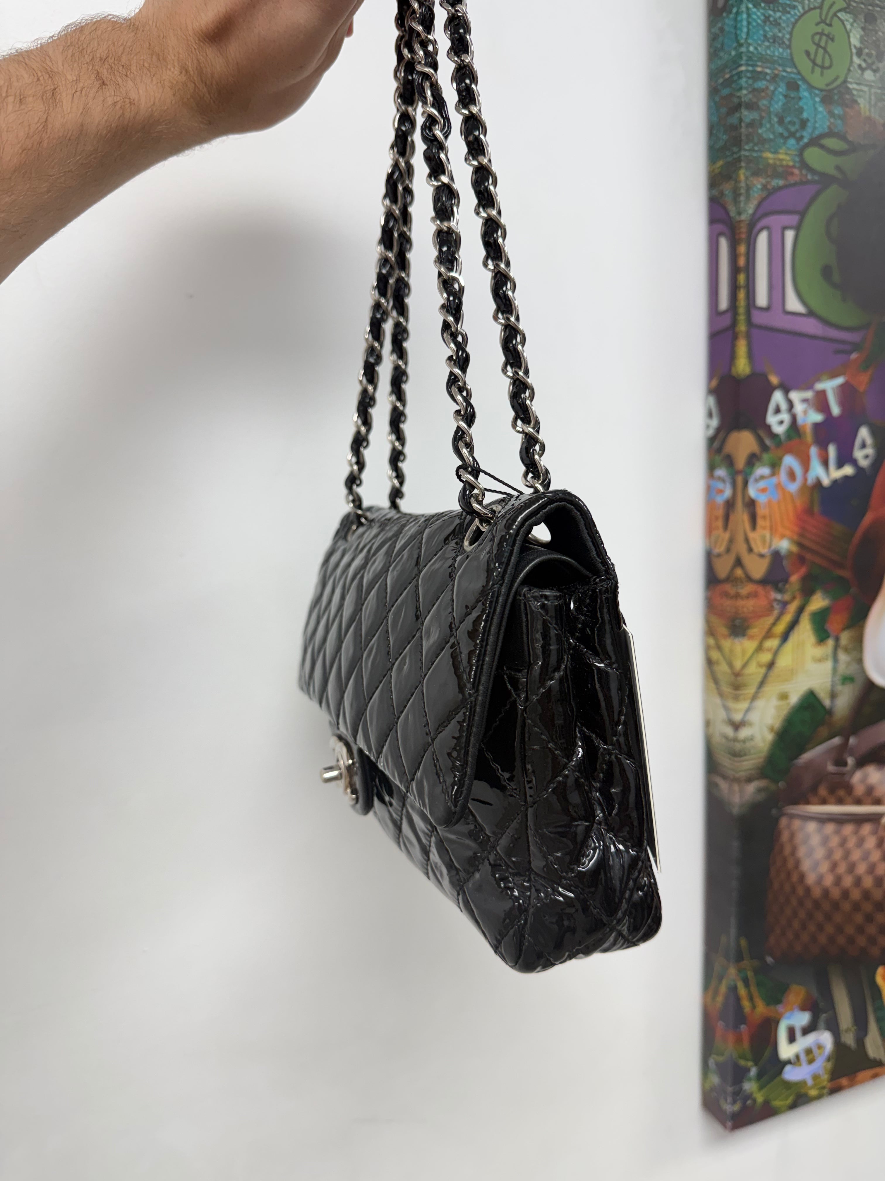 Chanel Black Patent Leather Single Flap Bag