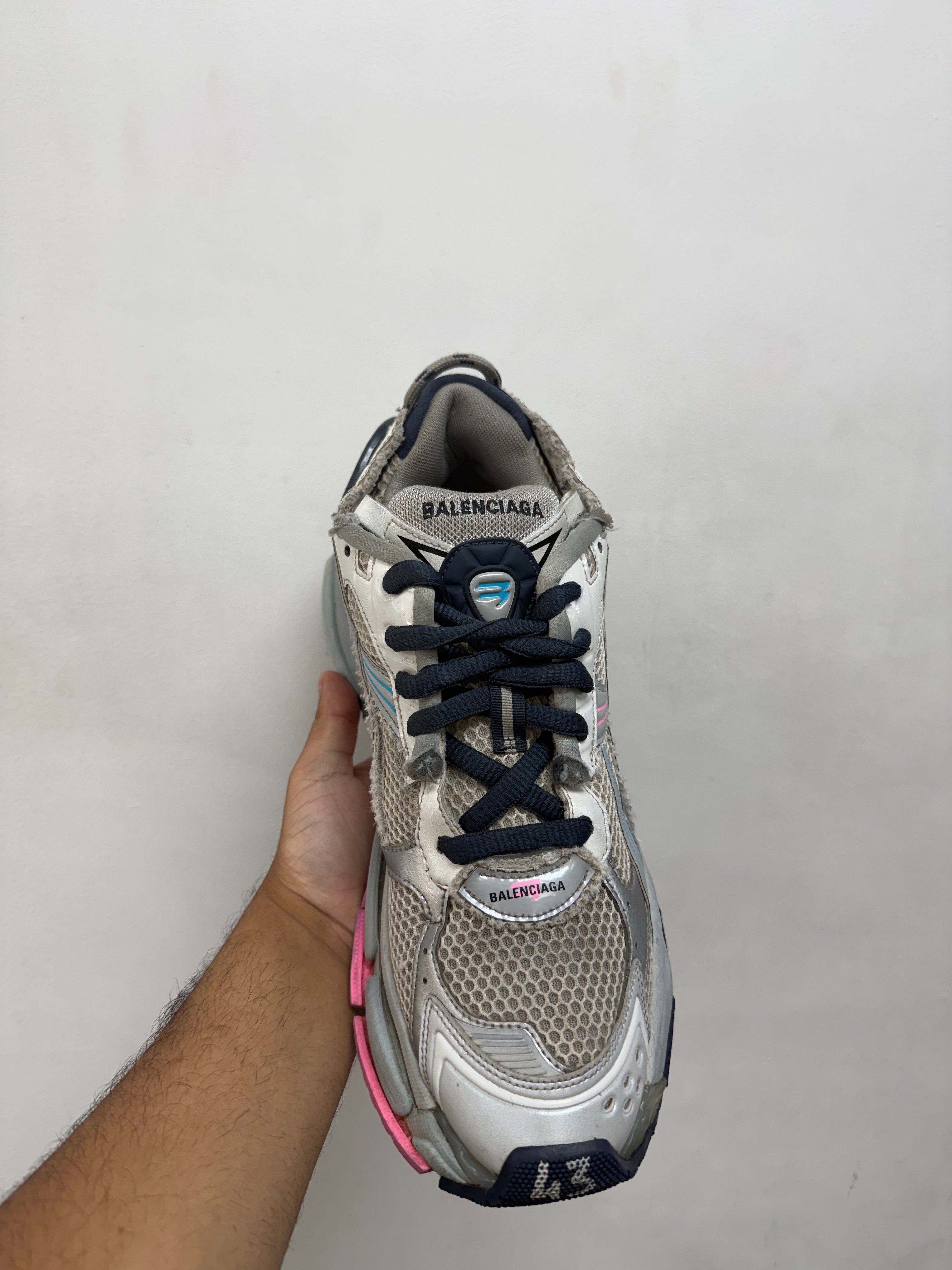 Balenciaga White Navy Pink Runner Sneakers