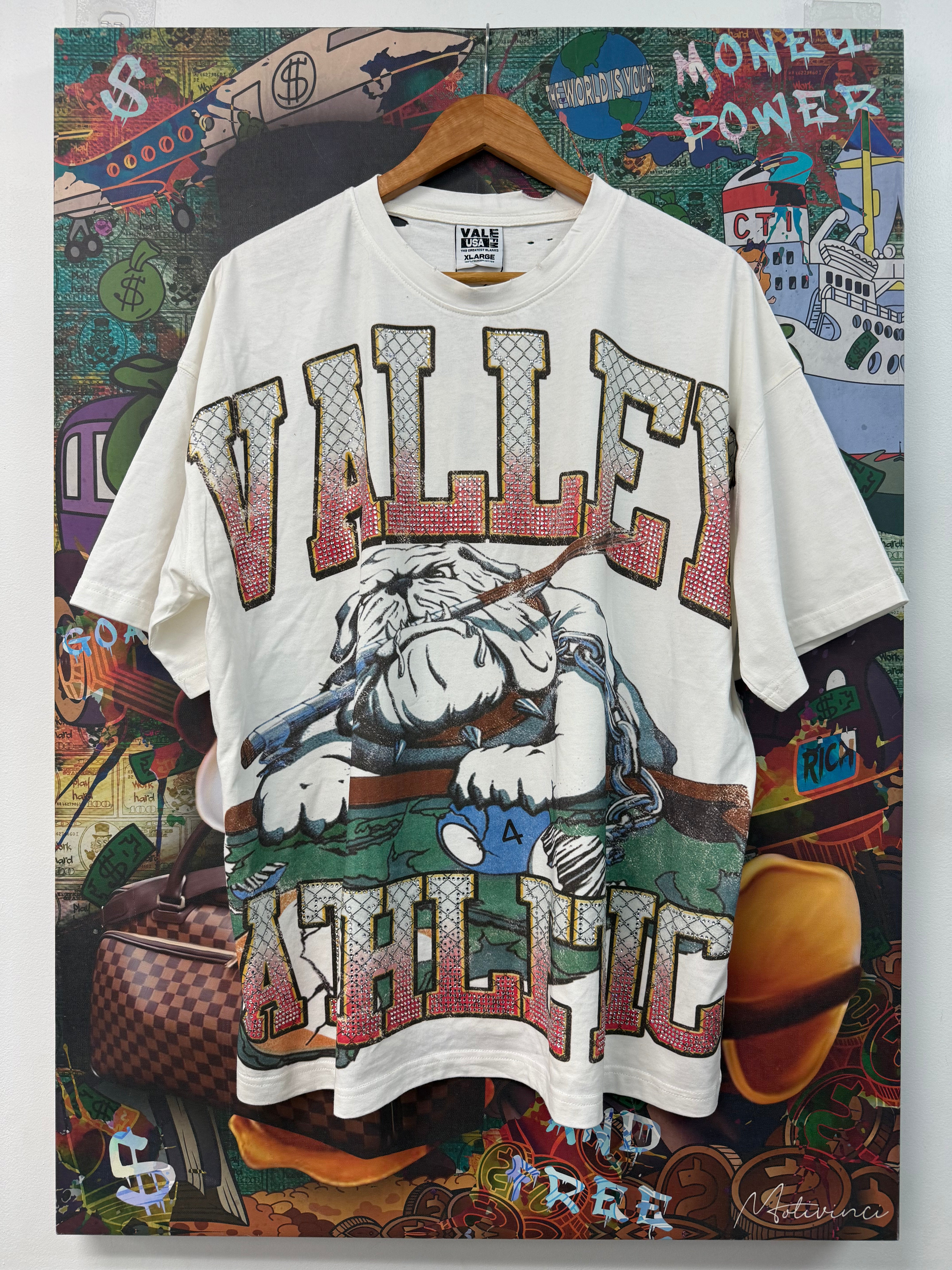 Vale White Bulldog Rhinestone Tee