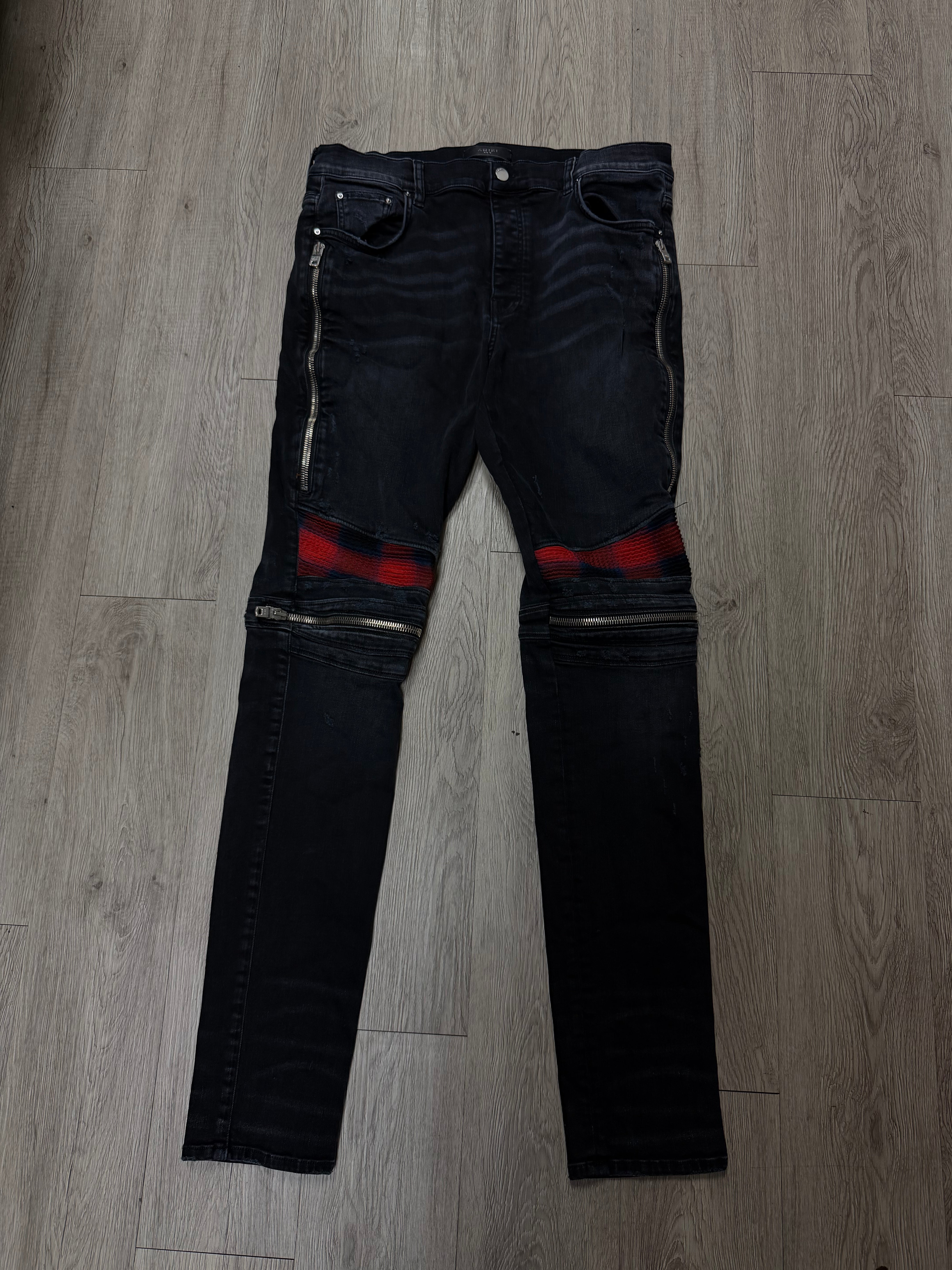 Amiri Black Wash Navy Red Plaid Patch MX2 Jeans