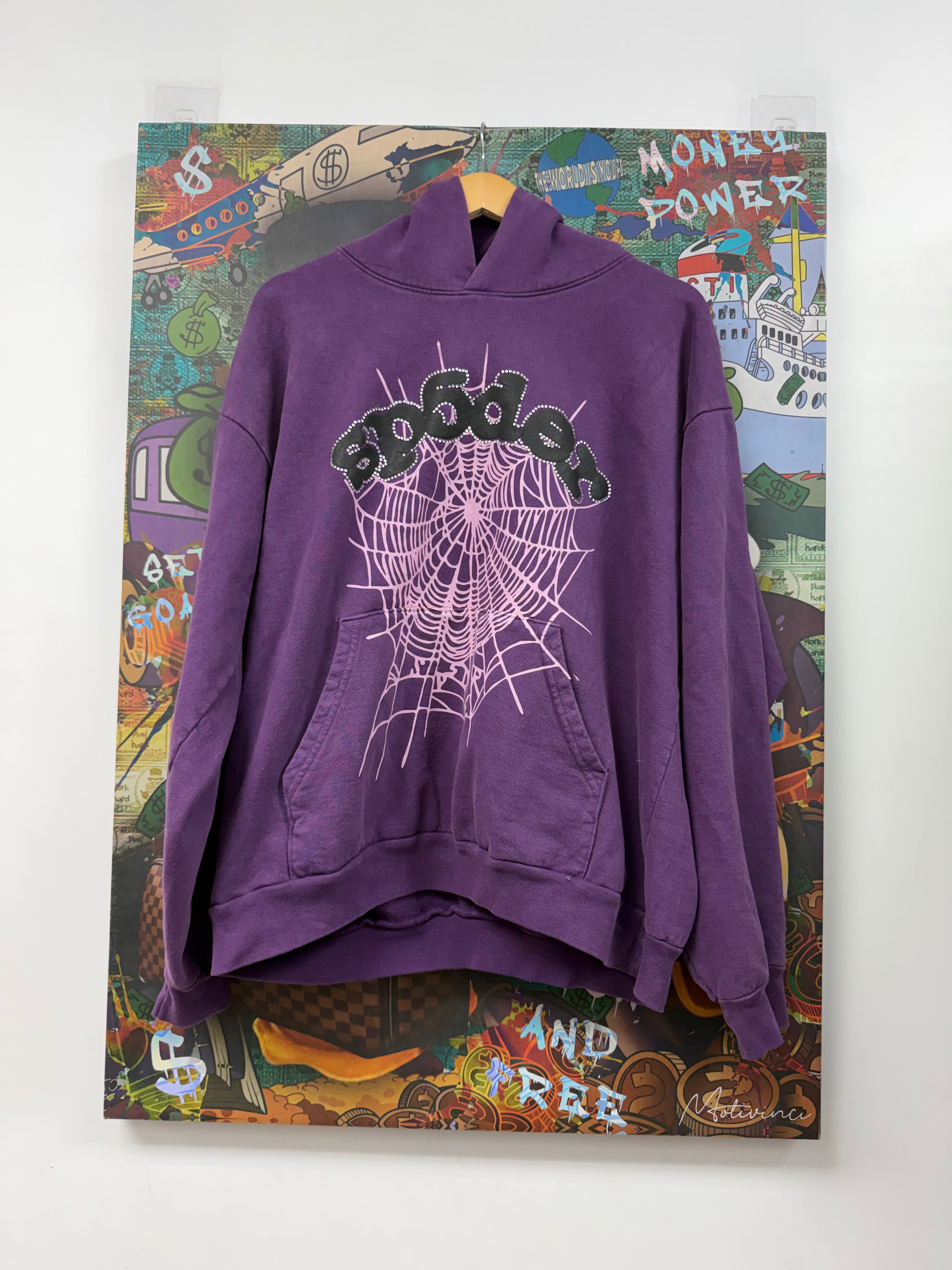 Sp5der Purple Rhinestone Hoodie
